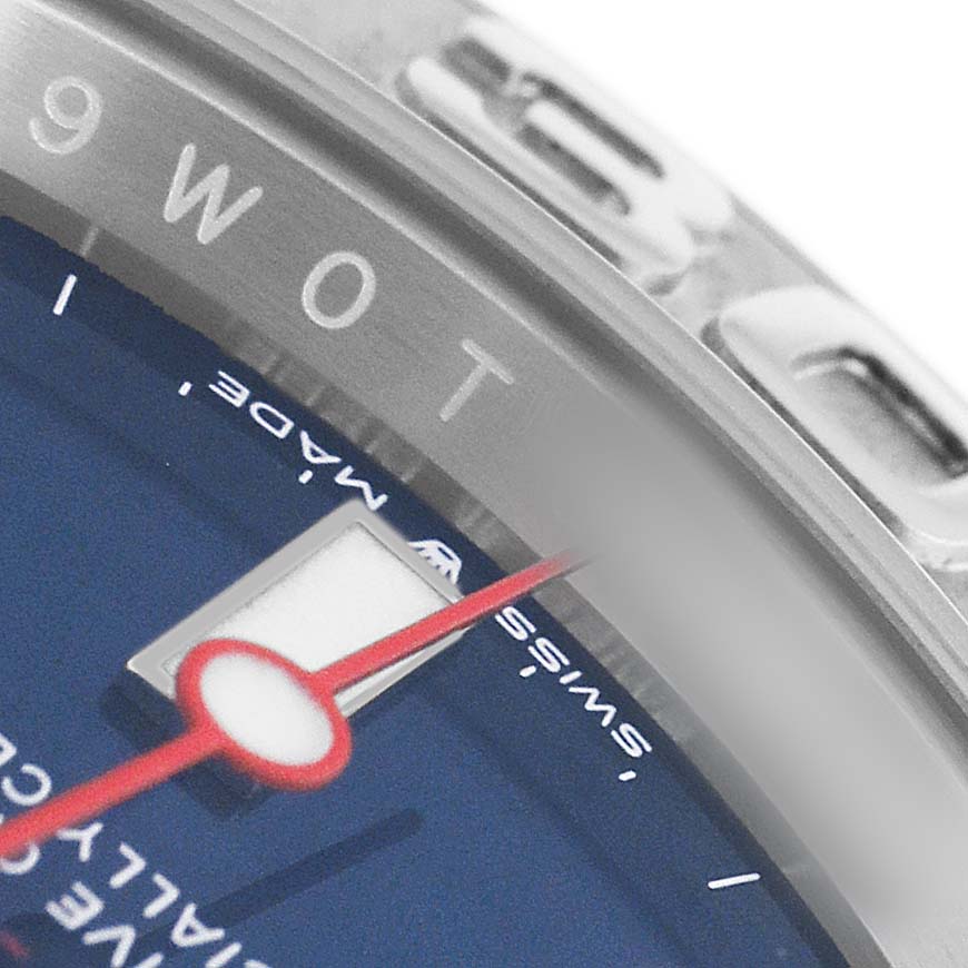 The image shows a close-up of the bezel and dial edge of a Rolex Yacht-Master 126622 Men's Stainless Steel Blue Dial, highlighting the markings.