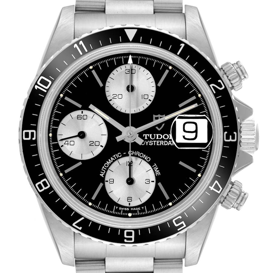 Tudor Prince Date Chrono Steel Black Dial Mens Watch 79270 SwissWatchExpo