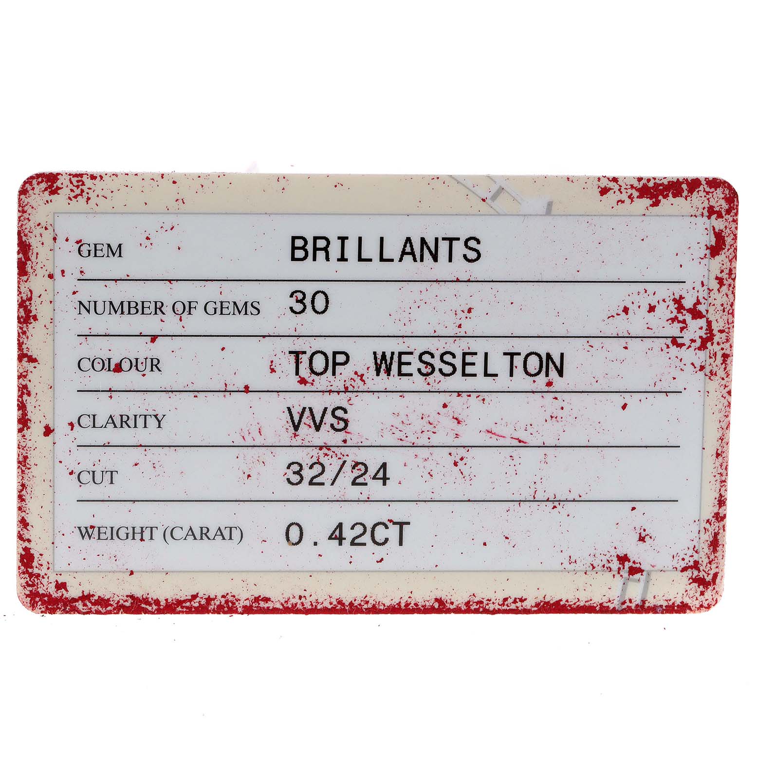 This image shows the gem certificate card for the Omega 1267.75.00 Women's Steel and Gold (two tone) Mother of Pearl Dial 1267.75.00 Women's Steel and Gold (two tone) Mother of Pearl Dial Constellation 95 Mother of Pearl Diamond Watch 1267.75.00.