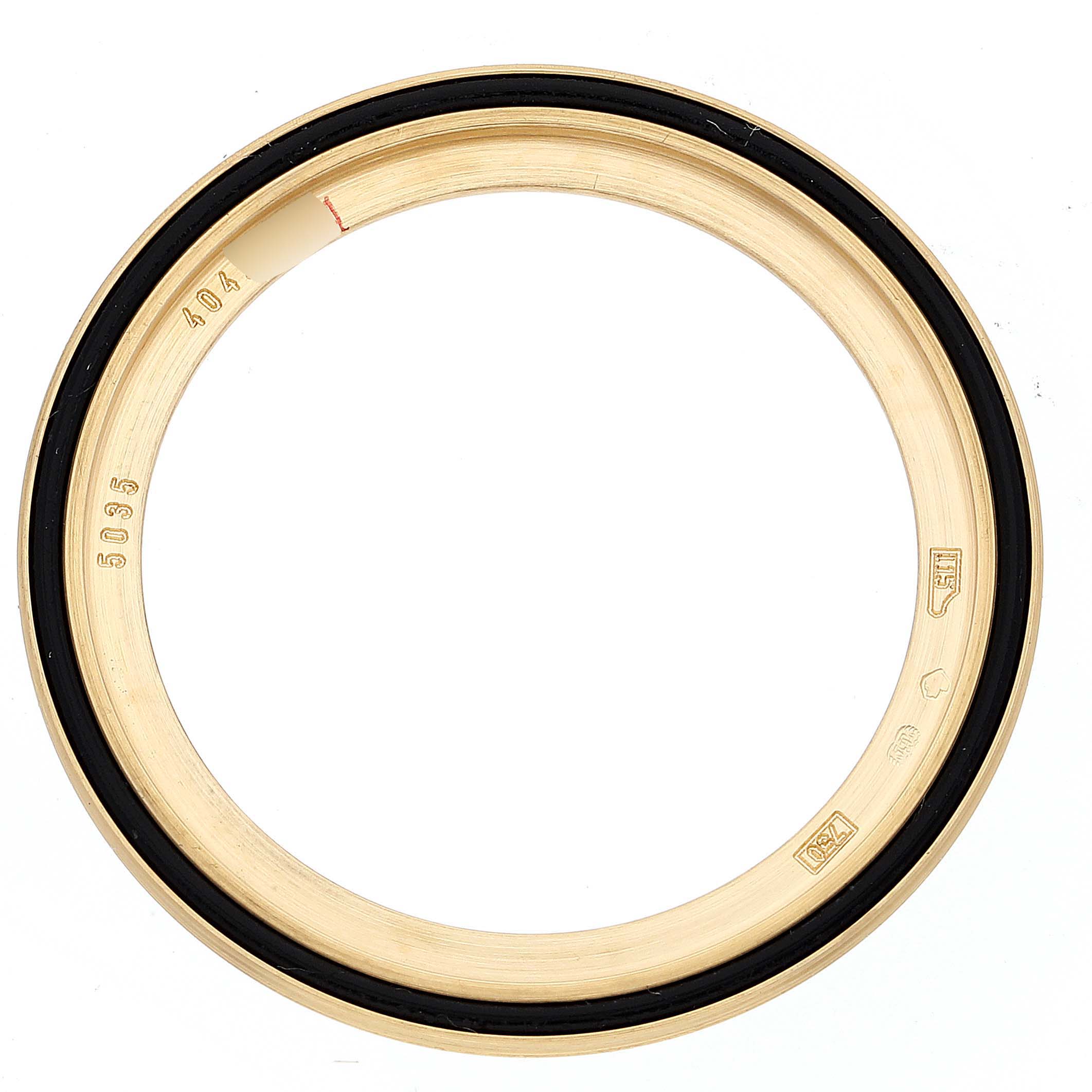 This image shows a bezel from a Patek Philippe Complications 5035G Men's Yellow Gold Silver Dial 5035G Men's Yellow Gold Silver Dial model watch, viewed from above.