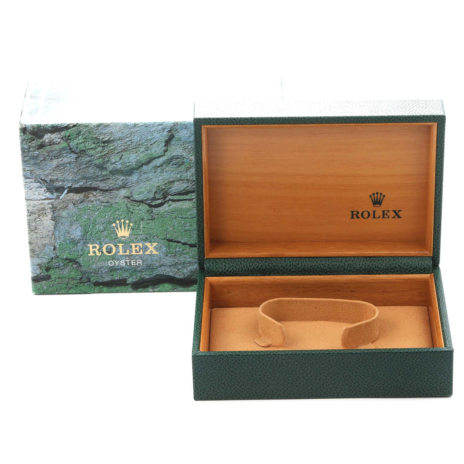 The image shows the open box and outer packaging for a Rolex Air-King model 14000 men's watch.