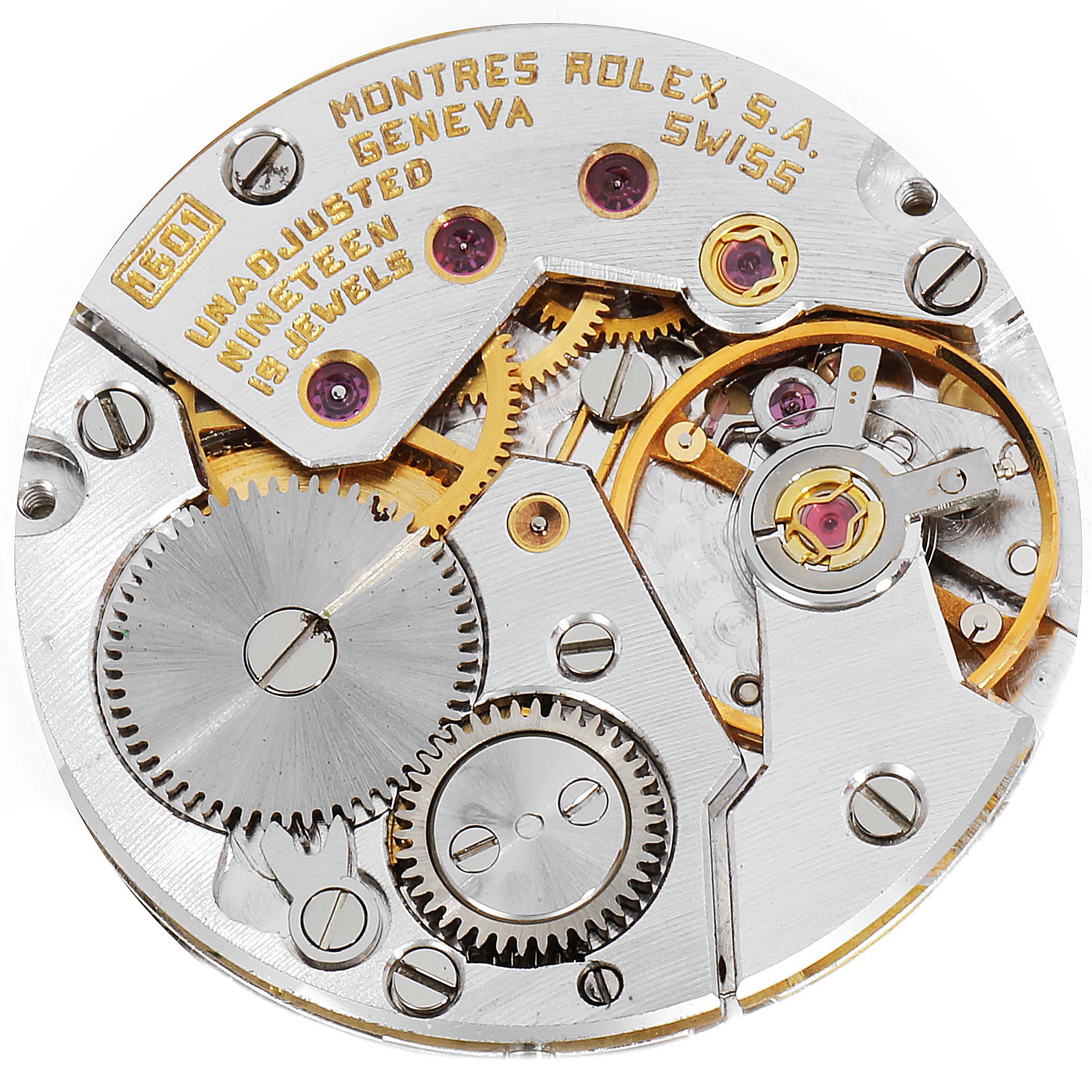 The image shows the internal mechanical movement and components of a vintage Rolex watch from the Vintage Collection model.