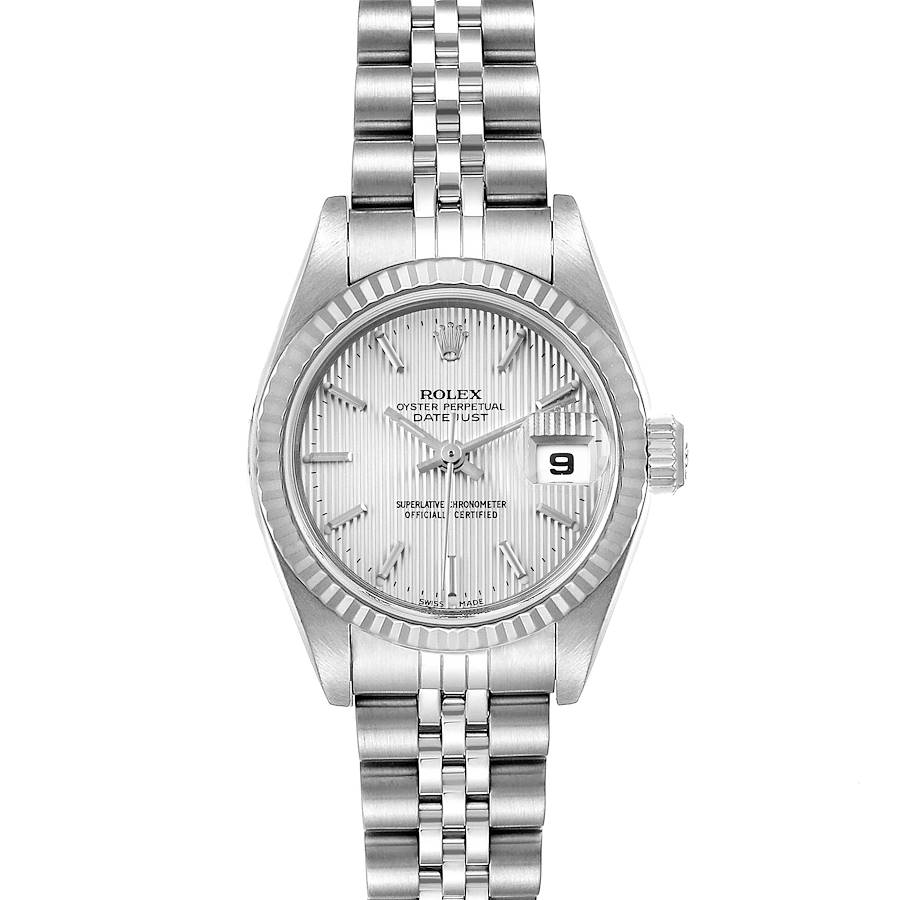 Rolex Datejust 26 Steel White Gold Silver Tapestry Dial Watch 79174 Box Papers SwissWatchExpo