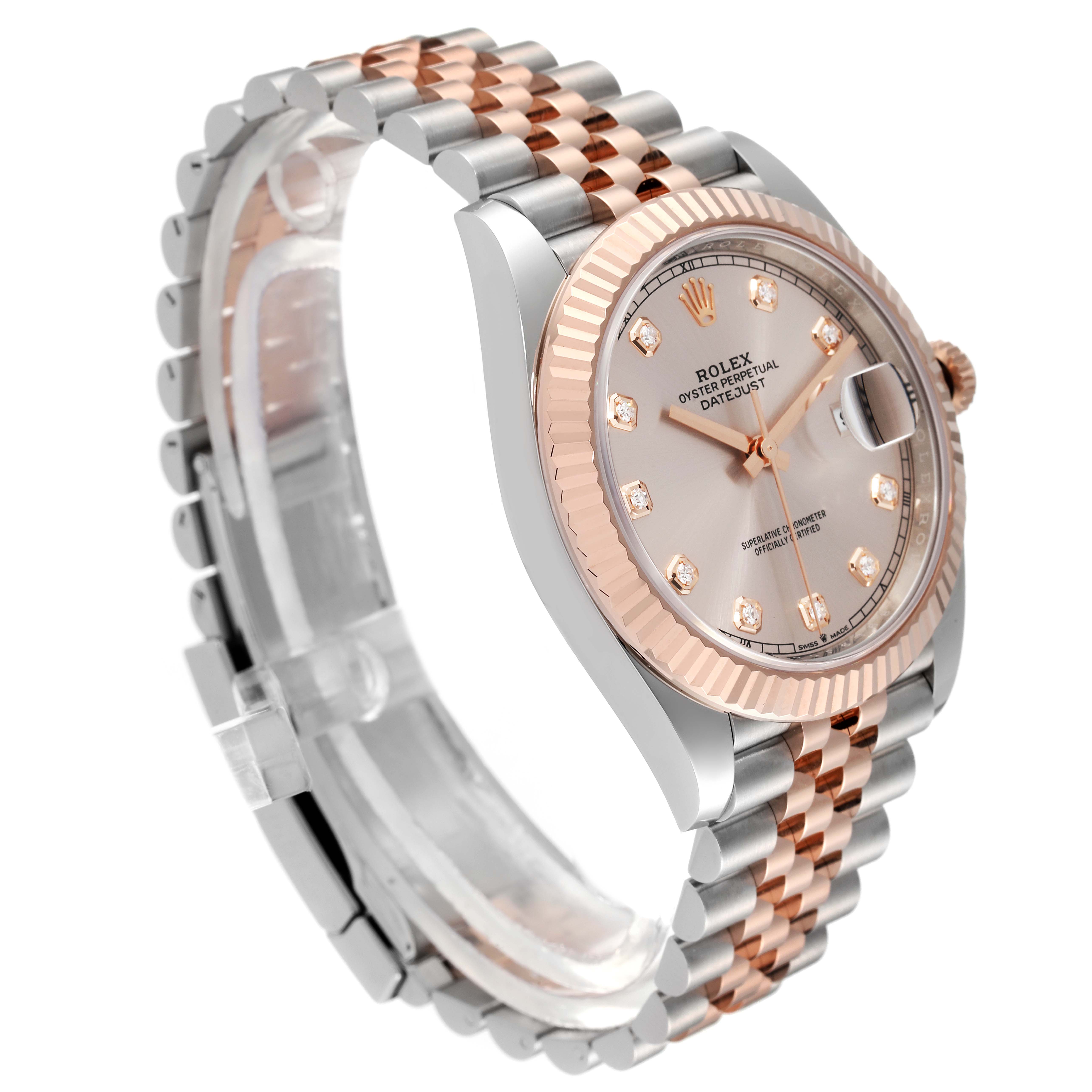 This image shows the Rolex Datejust 41 126331 Men's Steel and Gold (two tone) Beige Dial 126331 Men's Steel and Gold (two tone) Beige Dial watch at an angle highlighting the face, bezel, and two-tone Jubilee bracelet.