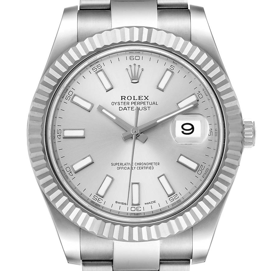 Rolex Datejust II 41 Silver Dial Steel White Gold Mens Watch 116334 SwissWatchExpo