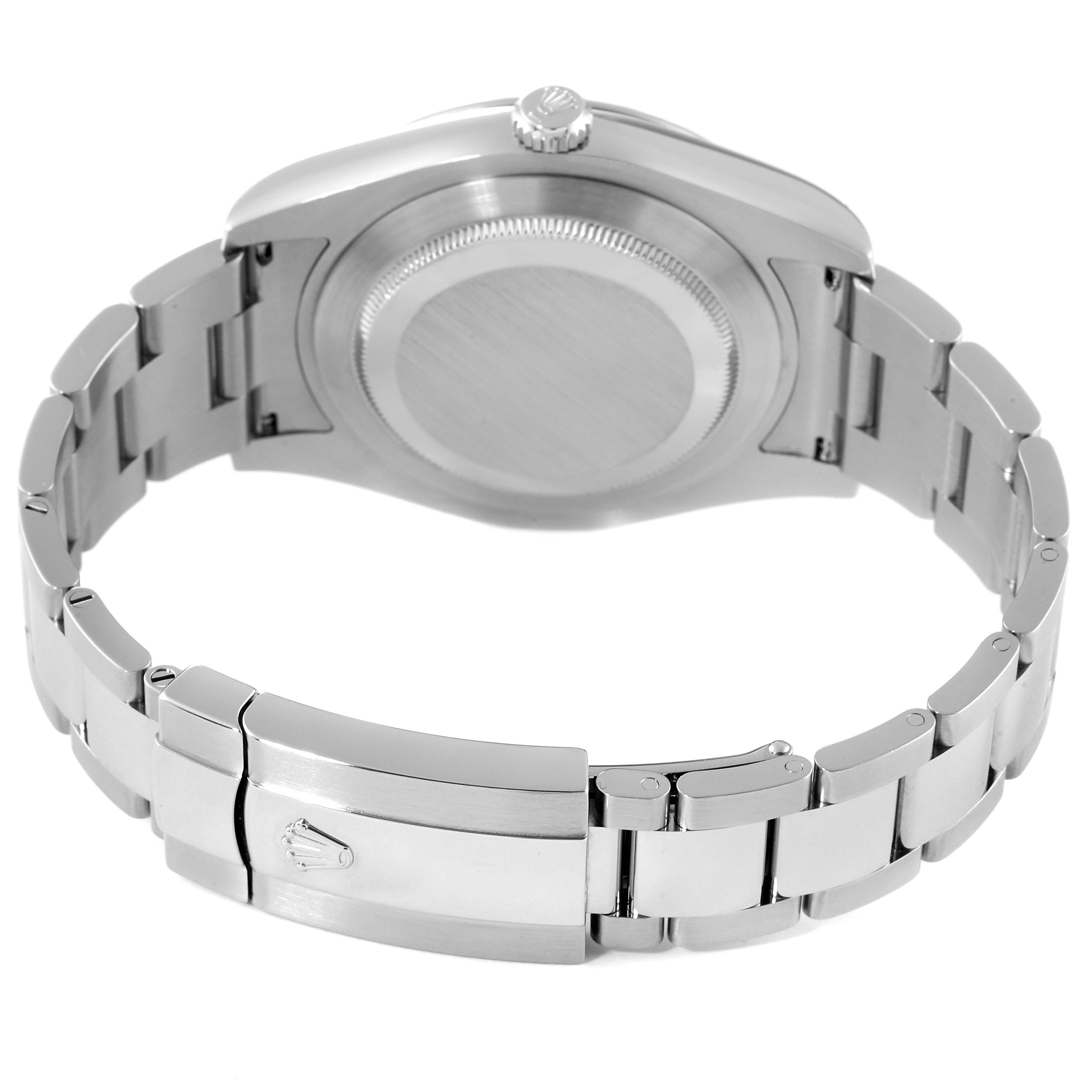 The image shows the back side of the Rolex Datejust 41 116334 Men's Stainless Steel Silver Dial 116334 Men's Stainless Steel Silver Dial watch, highlighting the case back and bracelet with the clasp.