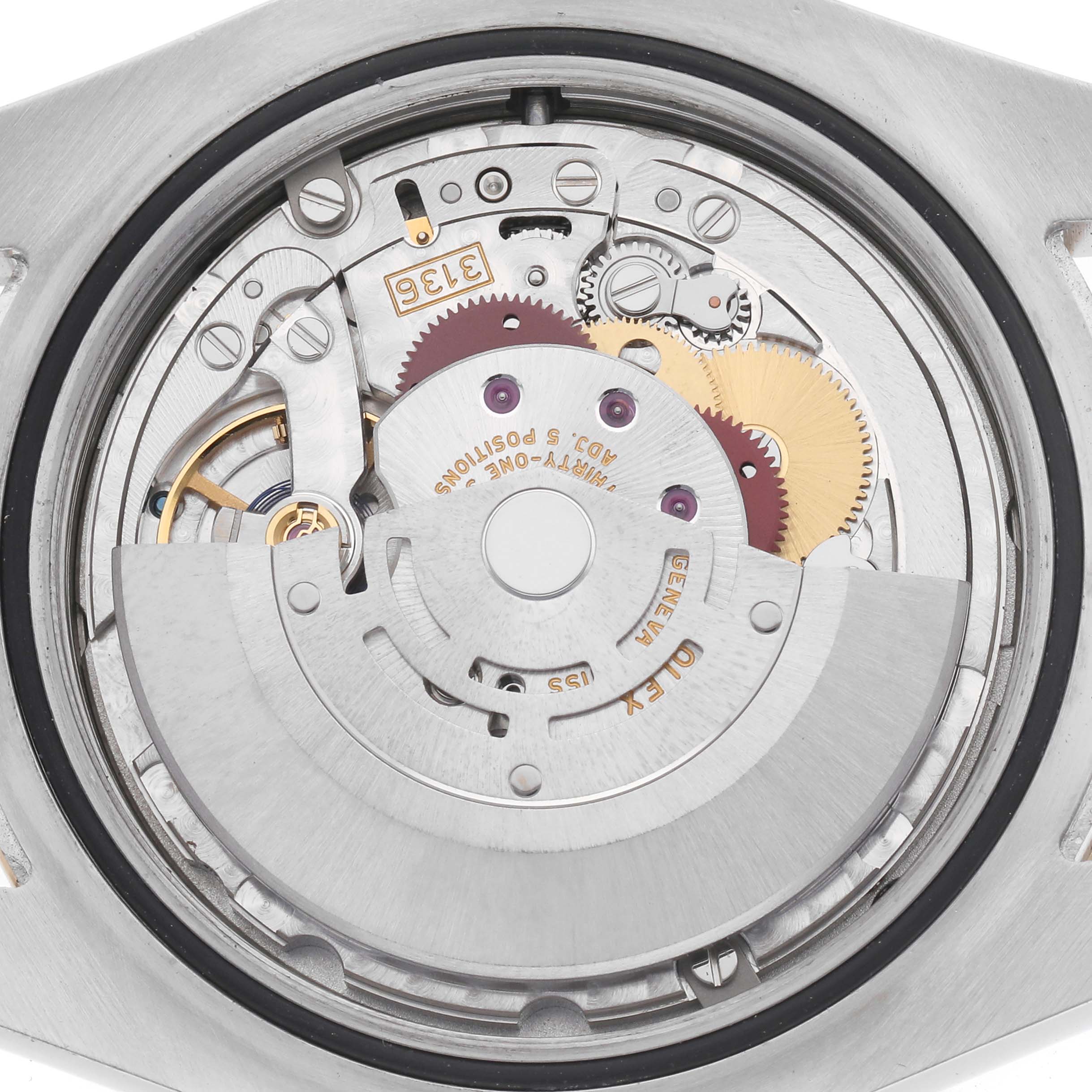 The image shows the movement of a Rolex Datejust 41, model 116333, viewed from the back, highlighting the intricate internal components and rotor.