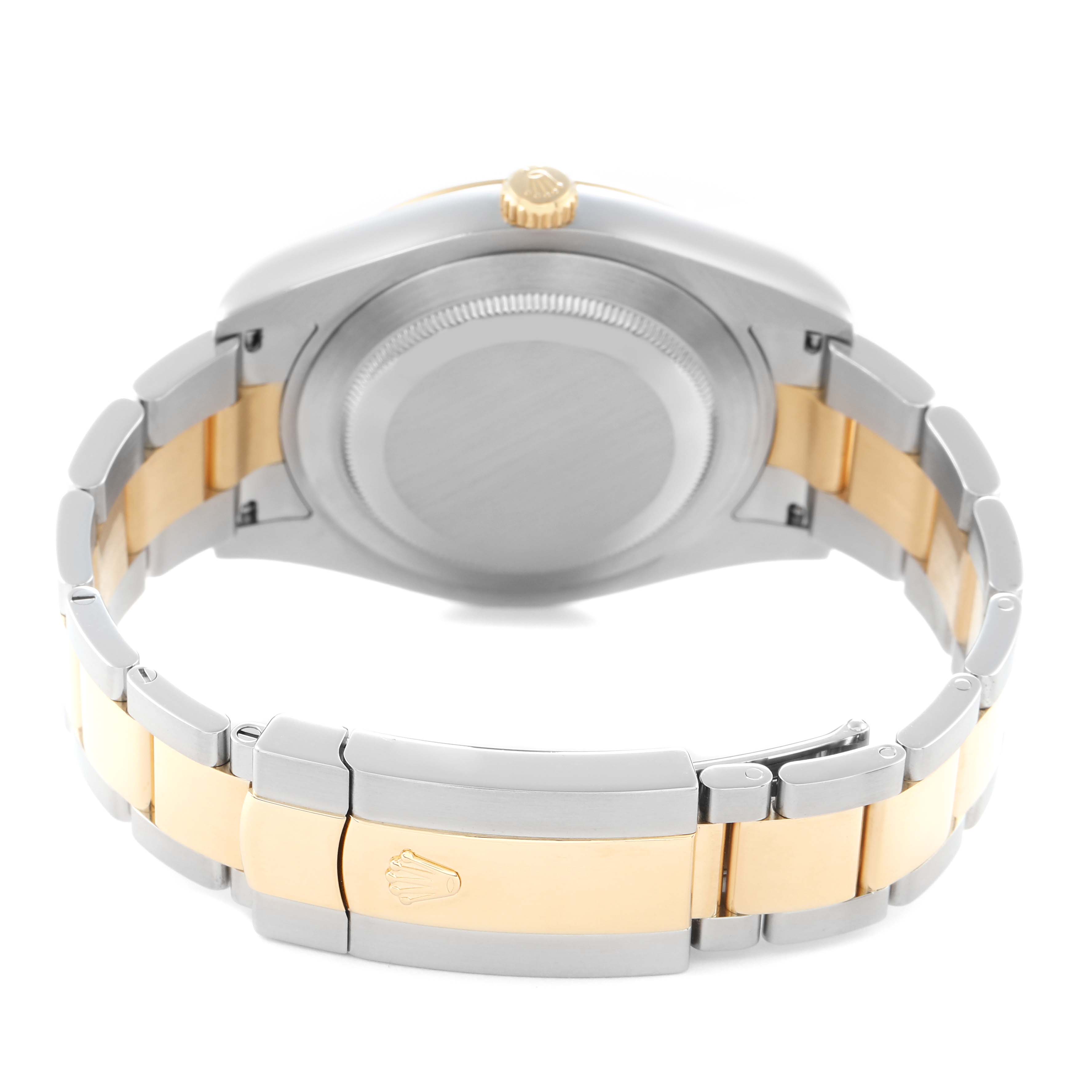 The image shows the back case and bracelet of a Rolex Datejust 41, model number 116333, with a focus on the two-tone Oyster bracelet and clasp.