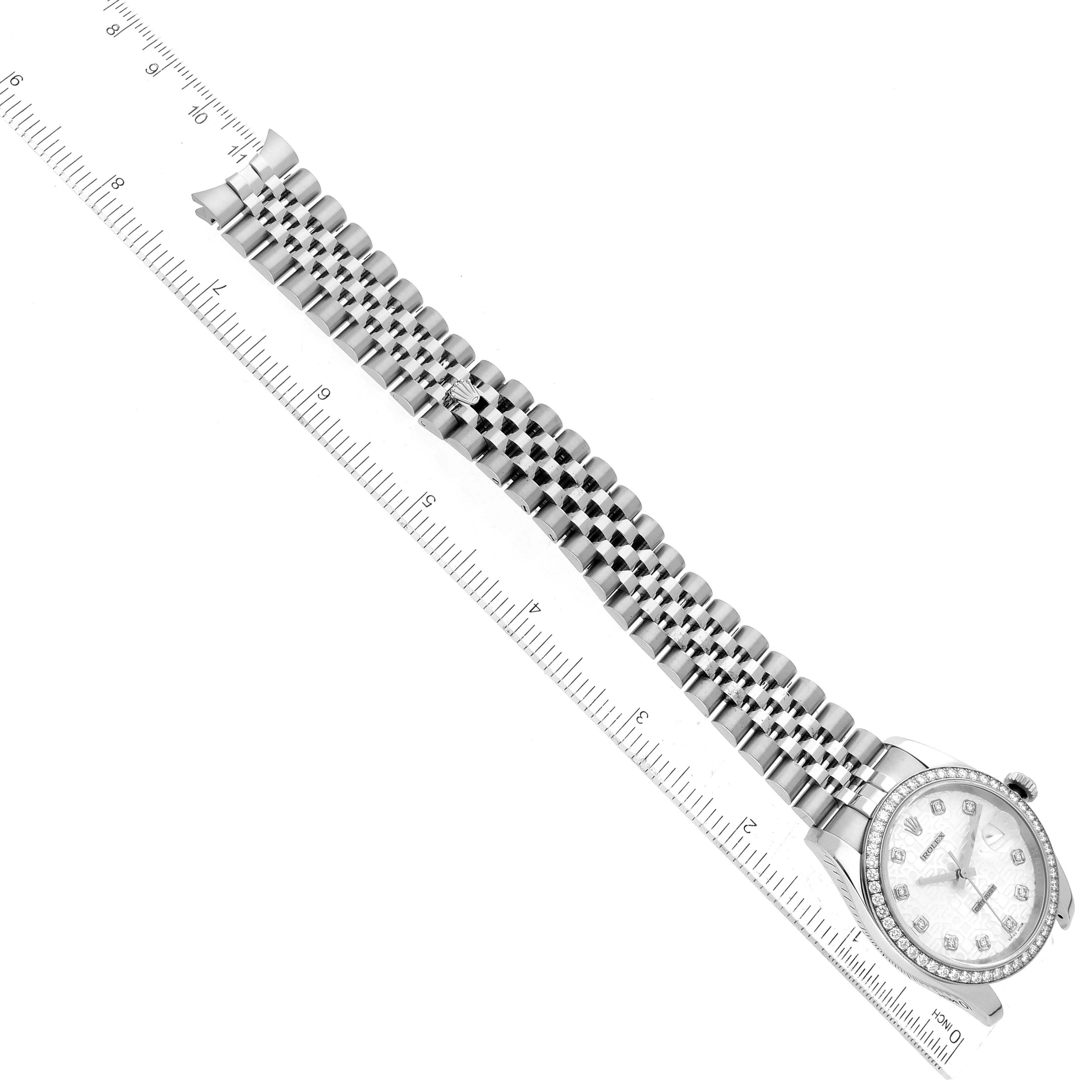 The image shows a Rolex Datejust 116244 Men's Stainless Steel Silver Dial 116244 Men's Stainless Steel Silver Dial watch displayed horizontally with its bracelet measured against a ruler.