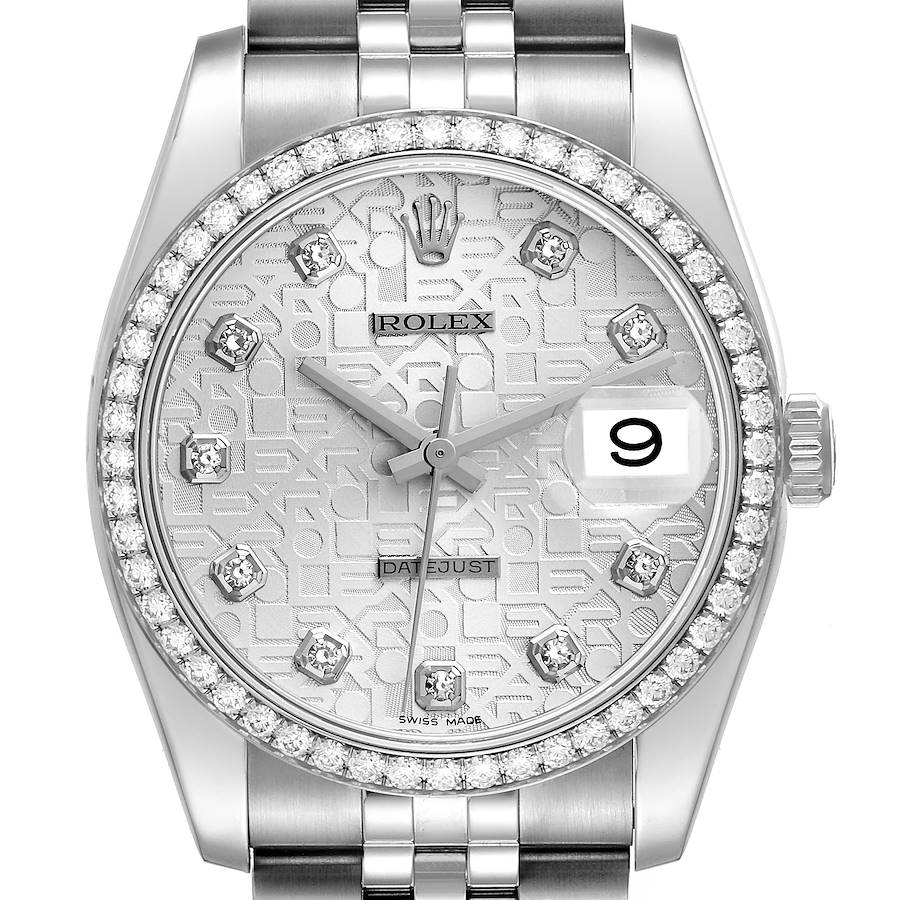 Rolex Datejust Silver Anniversary Diamond Steel White Gold Mens Watch 116244 SwissWatchExpo