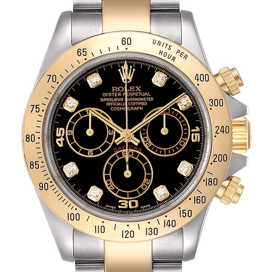 Rolex Daytona Steel Yellow Gold Diamond Chronograph Watch 116523 Box Papers SwissWatchExpo