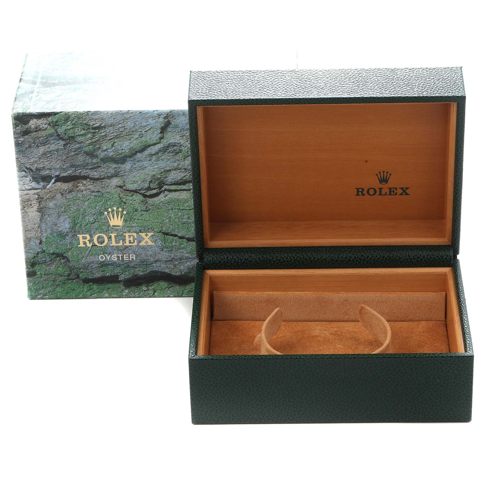 The image shows a Rolex GMT-Master model 16710 watch box and outer packaging, with the box open displaying its wooden interior.