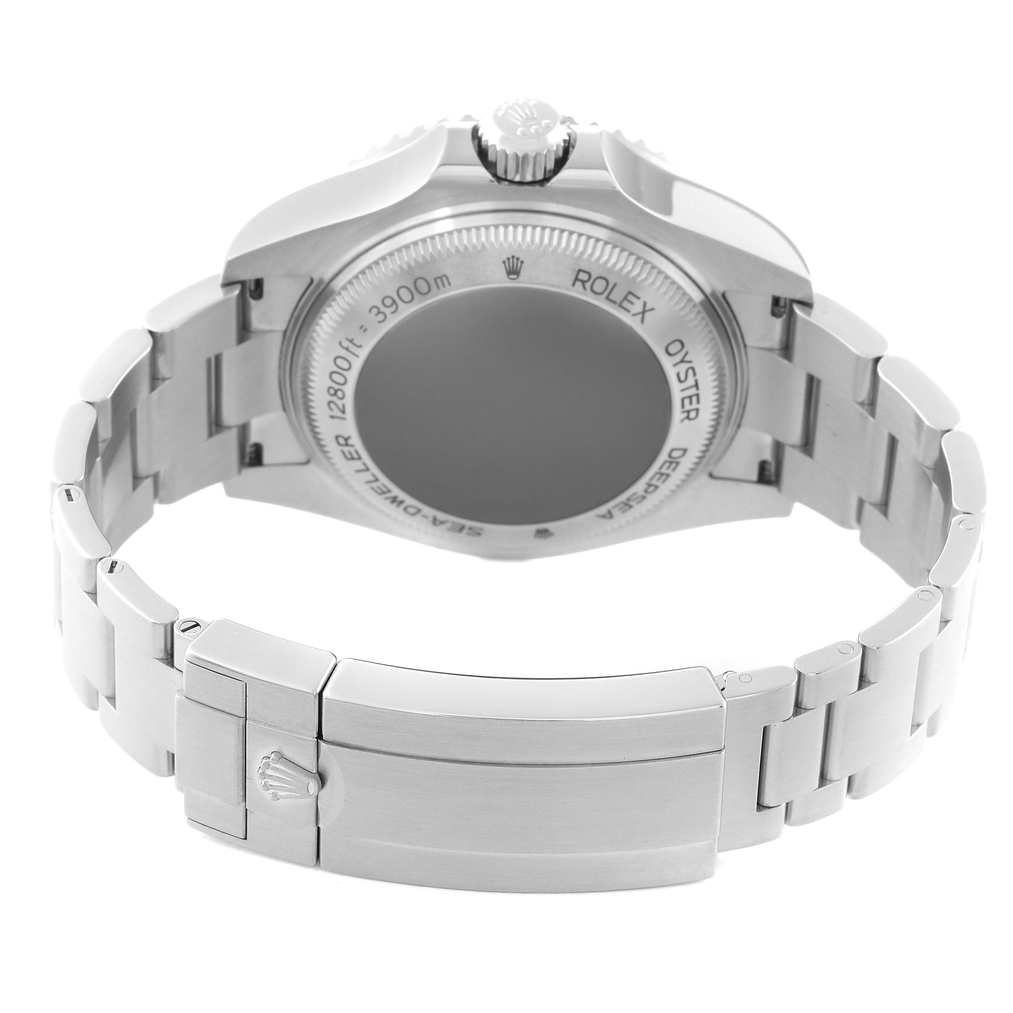 The image shows the back case and bracelet of the Rolex Sea-Dweller 126660 Men
s Stainless Steel Black Dial 126660 Men
s Stainless Steel Black Dial watch, viewed from a rear angle.