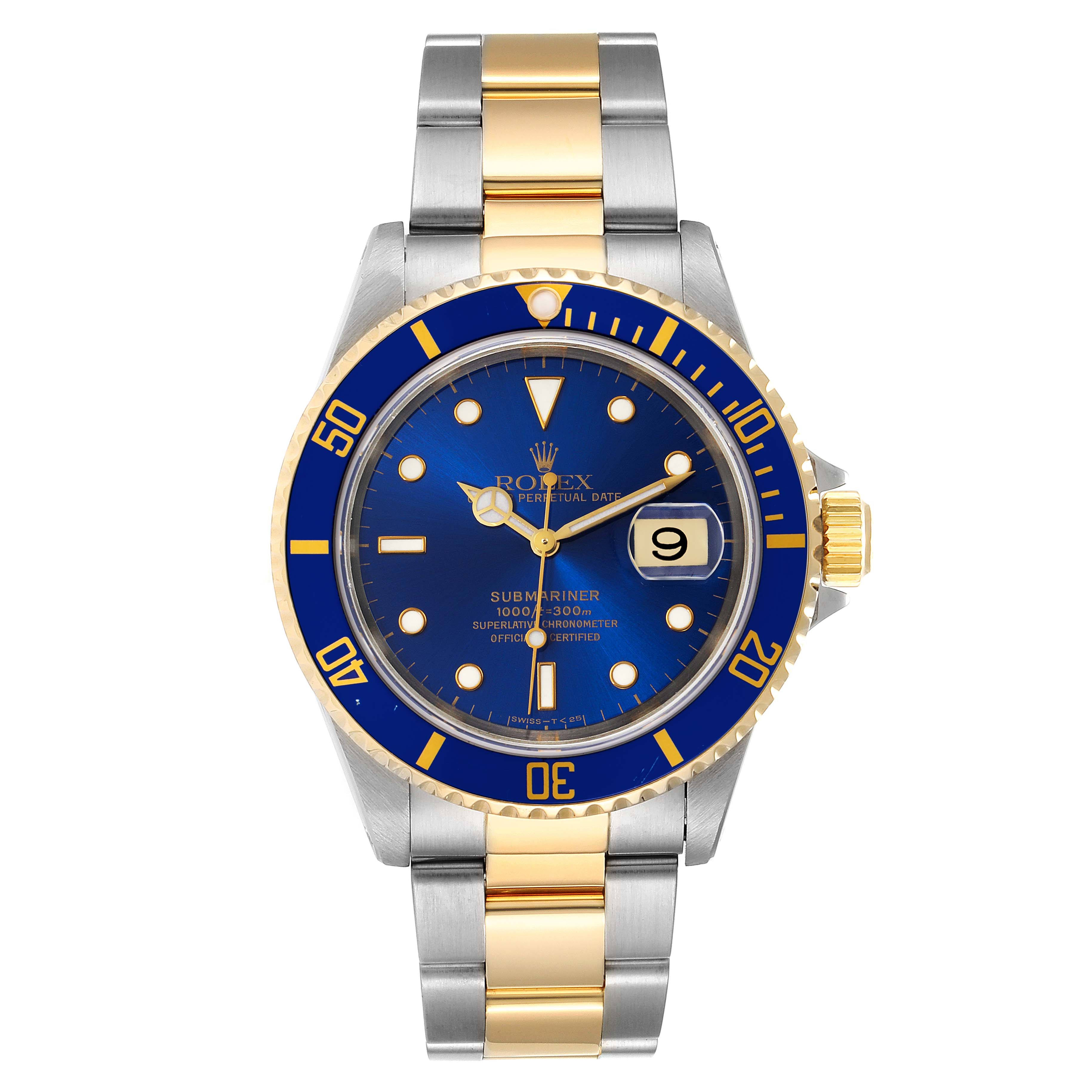 Rolex Submariner Blue Dial Steel Yellow Gold Mens Watch 16613 Box ...