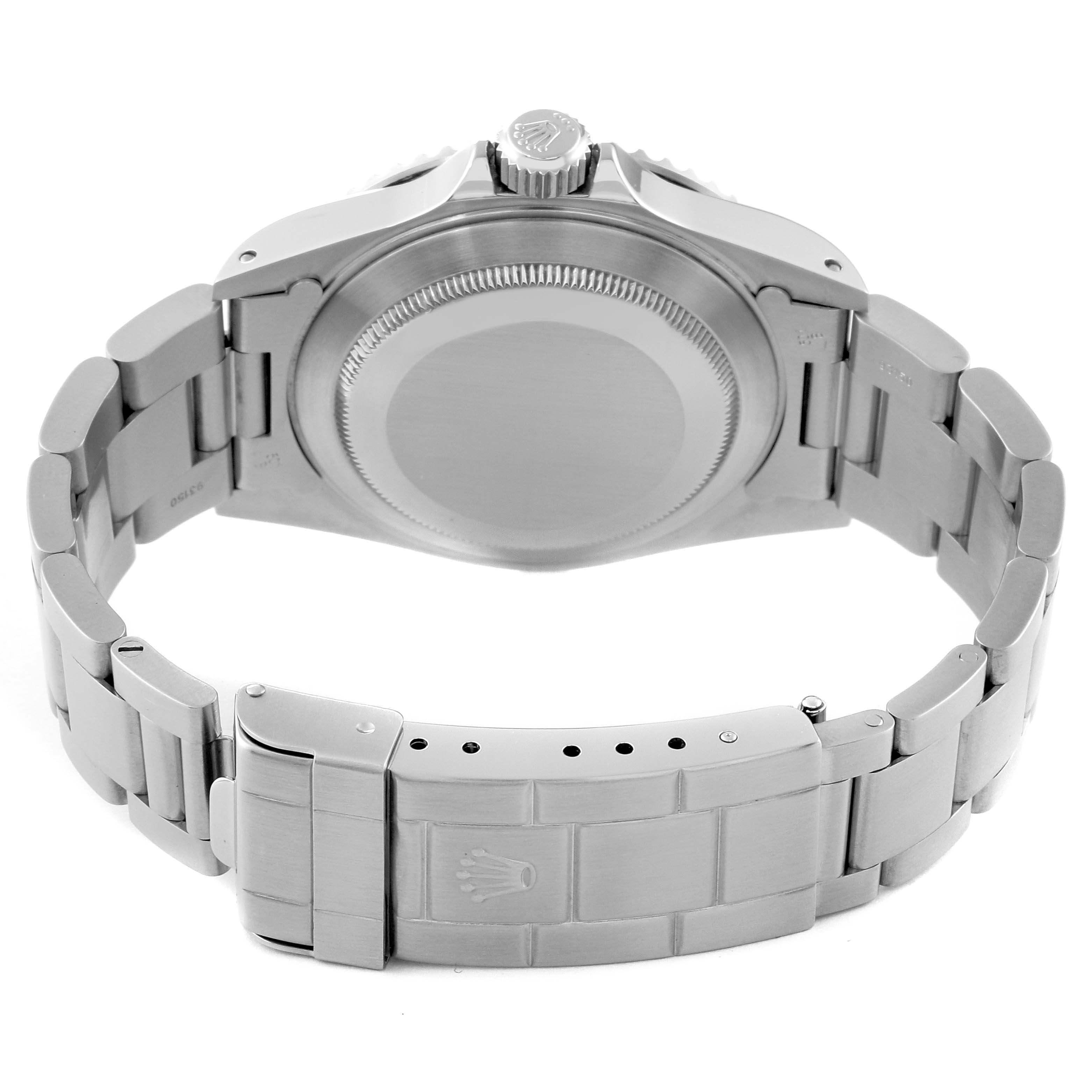 The image shows the back case and bracelet clasp of a Rolex Submariner 14060 Men
s Stainless Steel Black Dial 14060 Men
s Stainless Steel Black Dial watch.