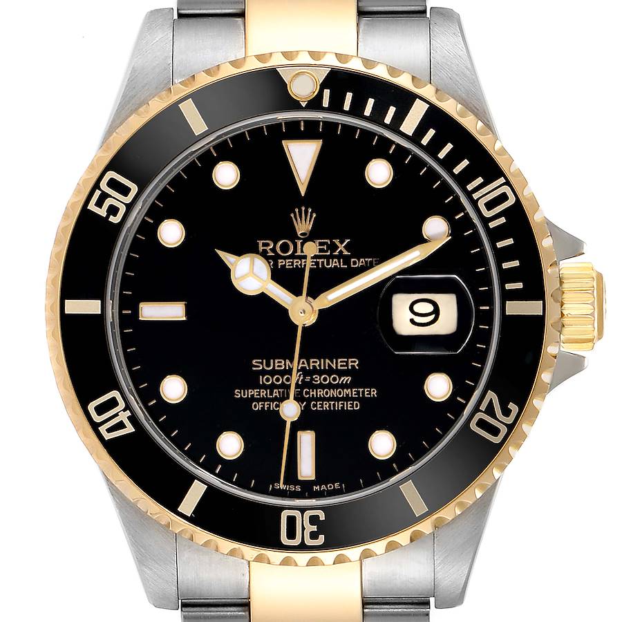 Rolex Submariner Steel Yellow Gold Black Dial Mens Watch 16613 Box Papers SwissWatchExpo