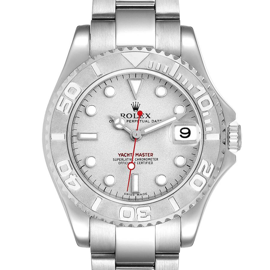Rolex Yachtmaster 35 Midsize Steel Platinum Mens Watch 168622 Box Papers SwissWatchExpo