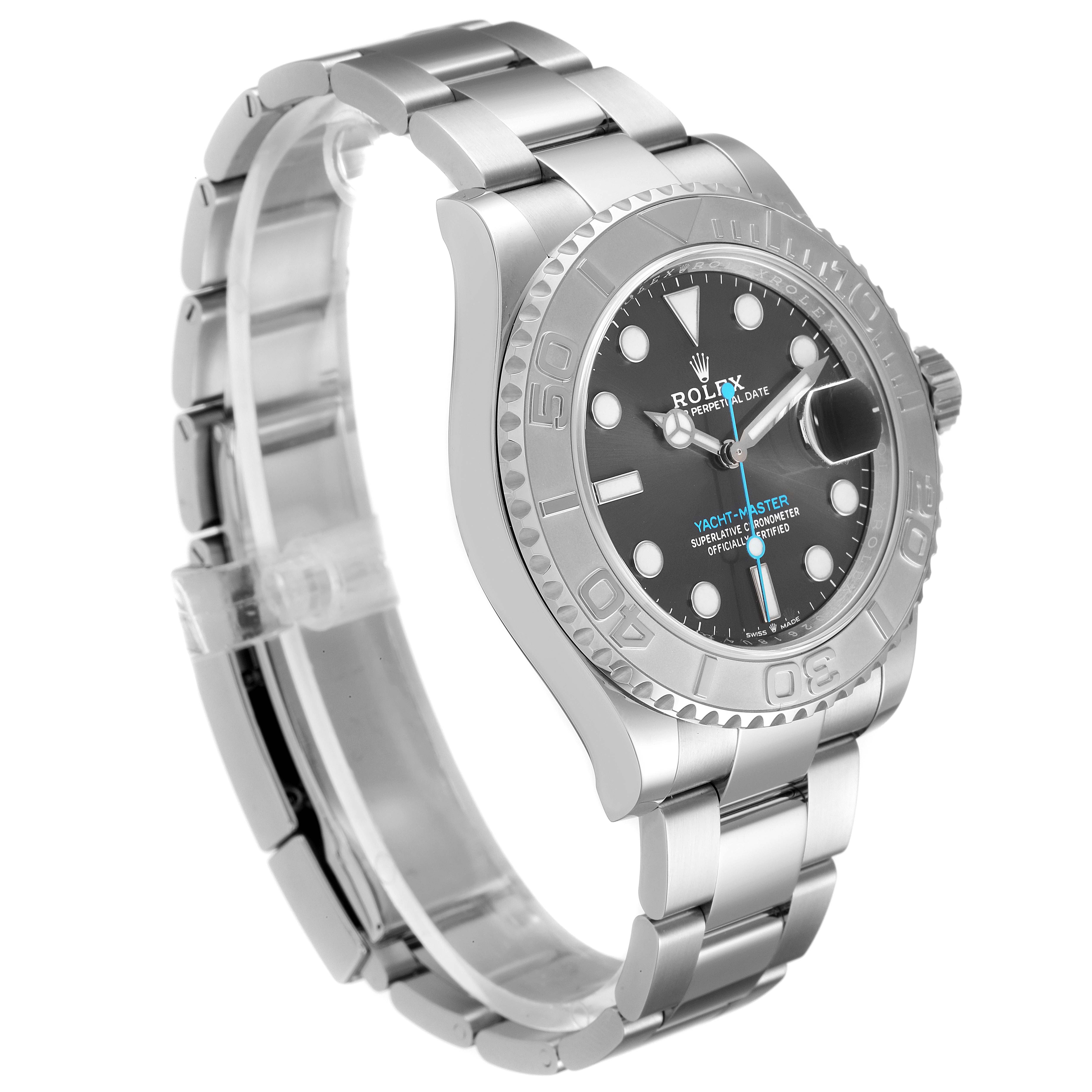 The Rolex Yacht-Master 126622 Men
s Stainless Steel Grey Dial 126622 Men
s Stainless Steel Grey Dial watch is shown at a three-quarter angle, highlighting its face, bezel, and bracelet.