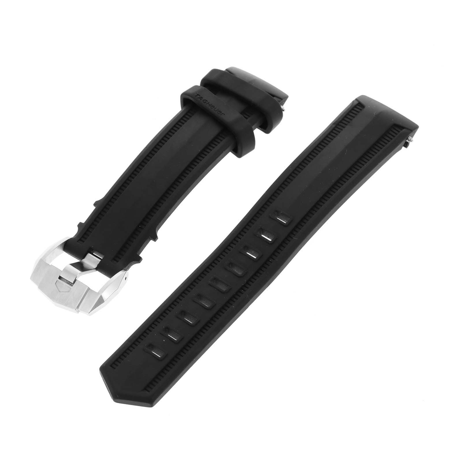 The image shows detached black rubber straps for the Tag Heuer Aquaracer CAK211A Men's Stainless Steel Black Dial CAK211A Men's Stainless Steel Black Dial, including the buckle.