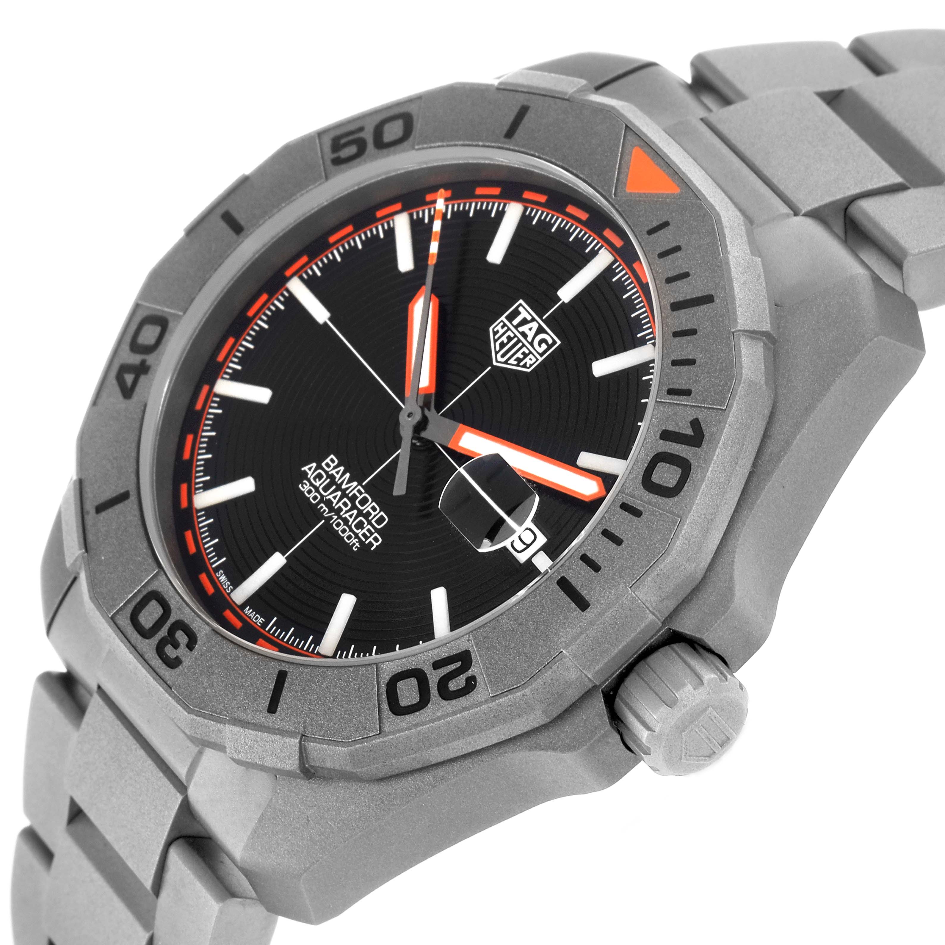 The image shows the Tag Heuer Aquaracer model WAY208F.BF0638 from an angled view, displaying the face, bezel, crown, and part of the bracelet.
