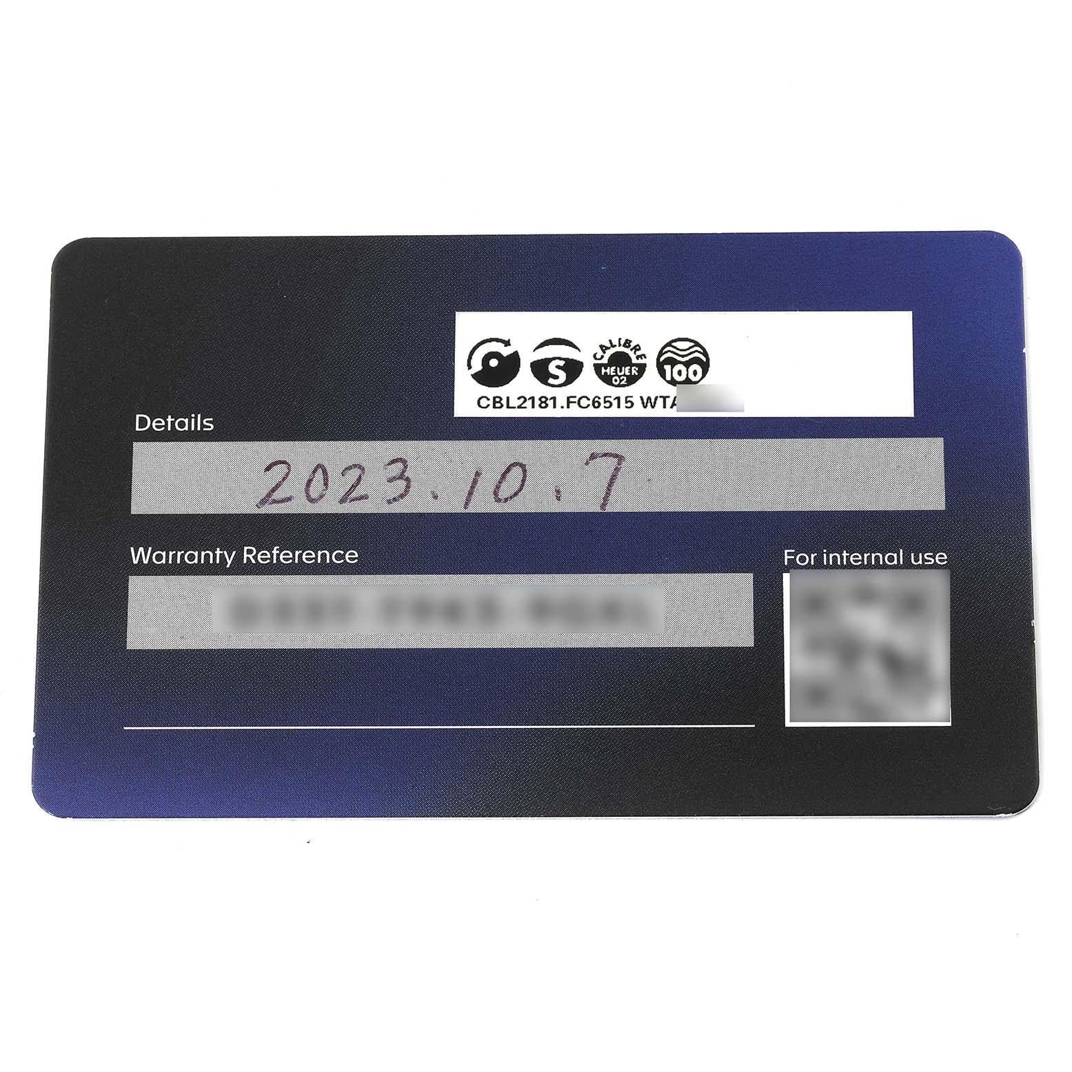 This image shows the warranty card for the Tag Heuer Monaco CBL2181 Men's Titanium Grey Dial CBL2181 Men's Titanium Grey Dial model watch.