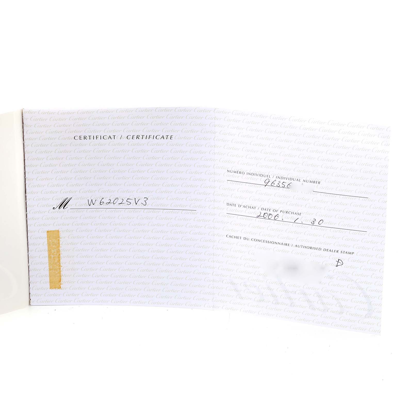 This image shows the certificate of Best Quality
ity for the Cartier Roadster W62025V3 Men
s Stainless Steel Silver Dial W62025V3 Men
s Stainless Steel Silver Dial model watch.