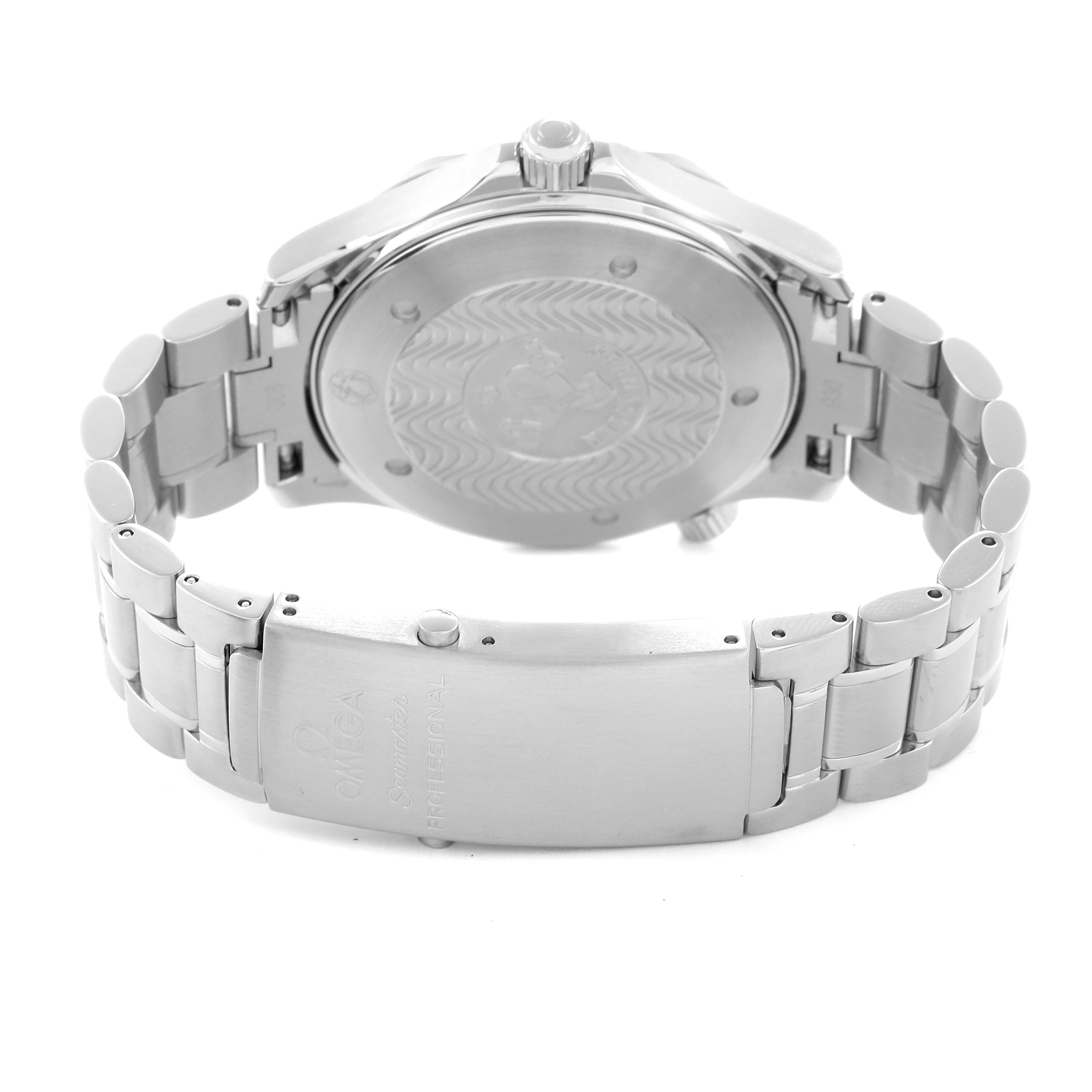 The image shows the back of the Omega Seamaster model 2264.50.00, highlighting the case back, bracelet, and clasp from a rear angle.