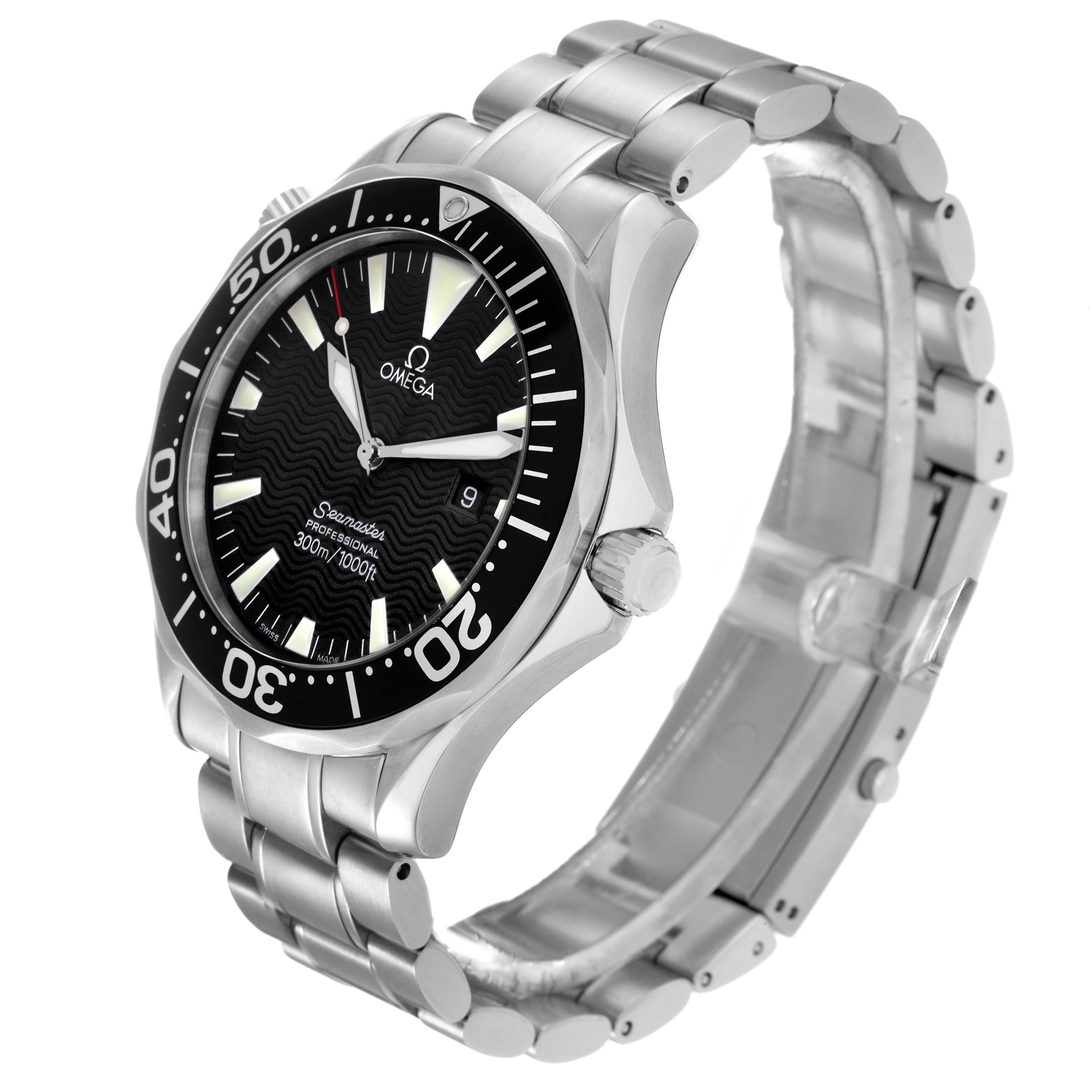 The Omega Seamaster model 2264.50.00 watch is shown at a slight side angle, highlighting the bracelet, bezel, and face.