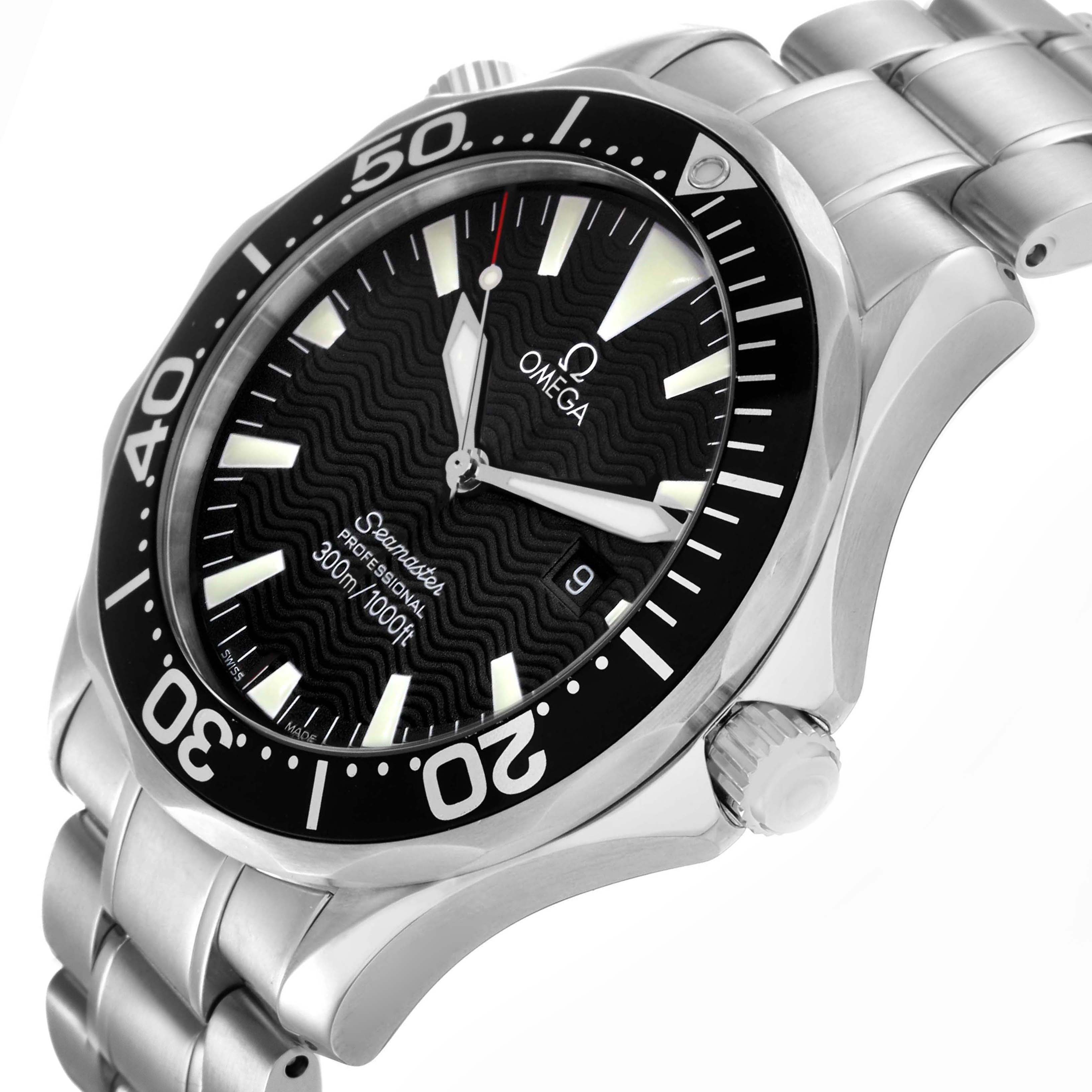 The Omega Seamaster model 2264.50.00 is shown at an oblique angle, highlighting the bezel, dial, crown, and bracelet.
