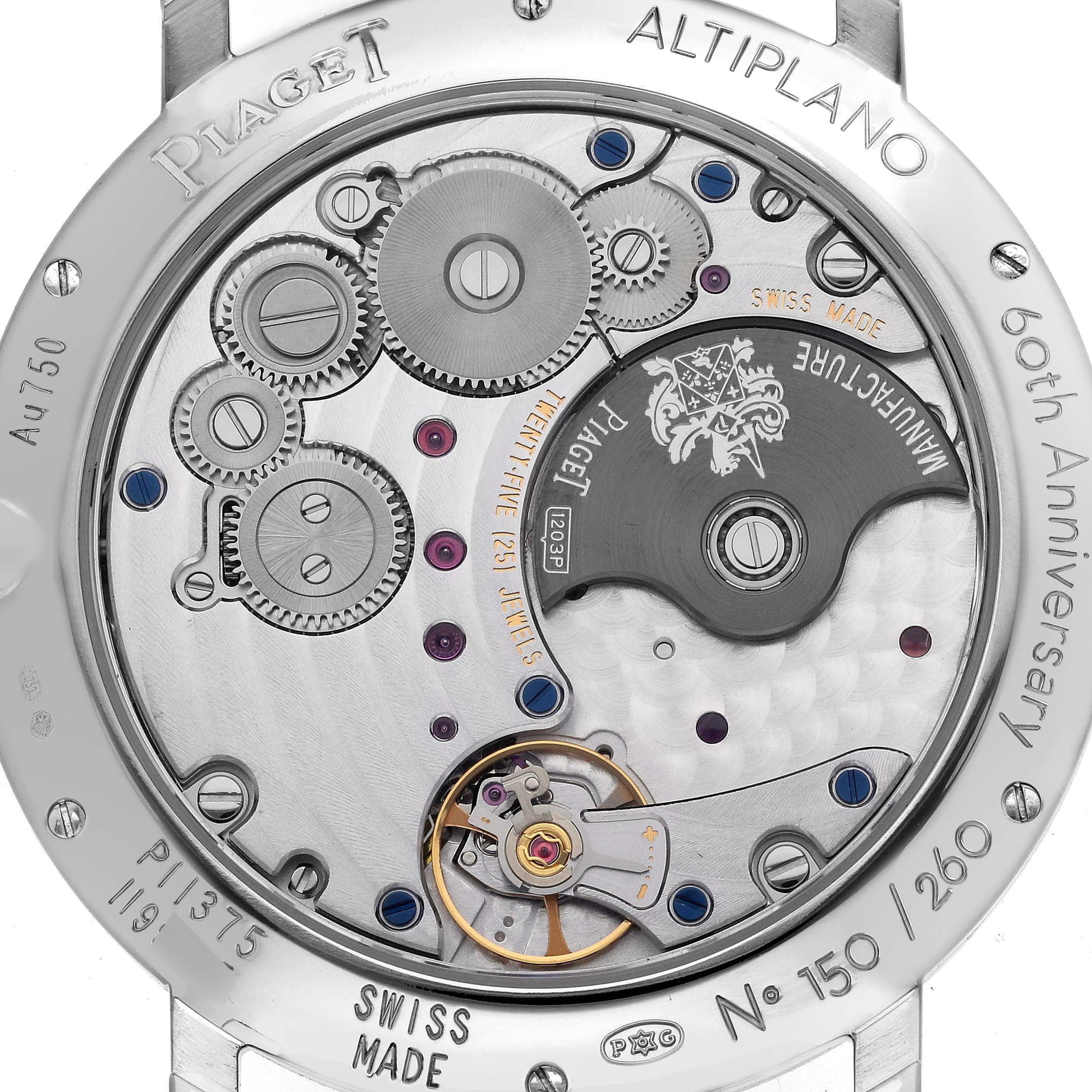 This image shows the back view of the Piaget G0A42050 Men's White Gold Brown Dial G0A42050 Men's White Gold Brown Dial Altiplano Limited Edition White Gold Ultra Thin Mens Watch G0A42050, highlighting its intricate inner mechanism.