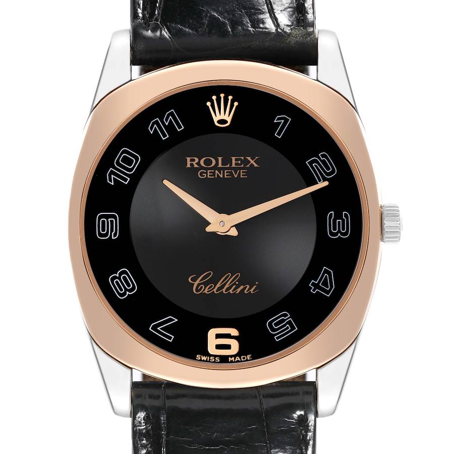 Rolex Cellini Danaos White Rose Gold Black Dial Mens Watch 4233 SwissWatchExpo