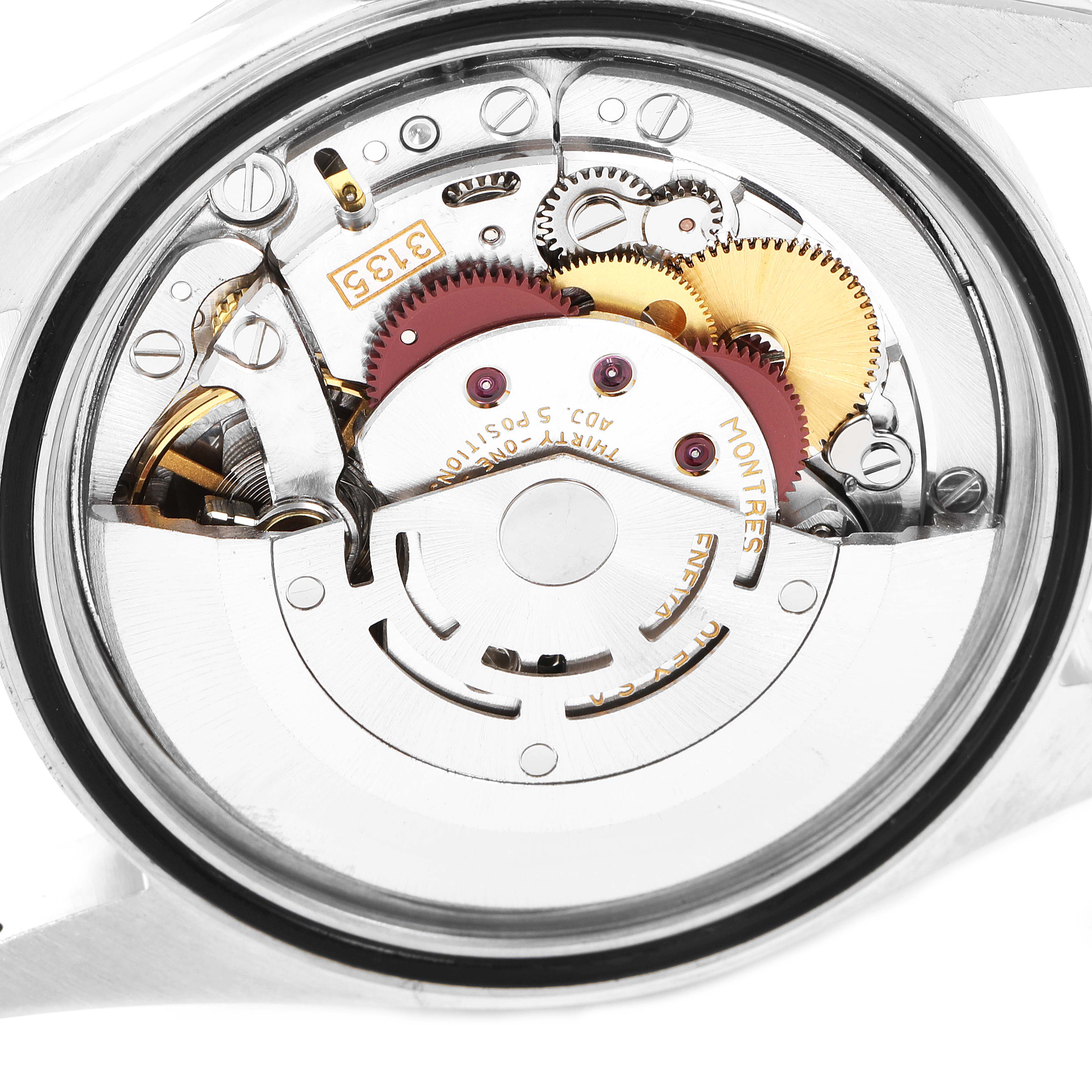 The image shows the internal mechanical movement of a Rolex Datejust 16234 Men's Stainless Steel Silver Dial 16234 Men's Stainless Steel Silver Dial watch from a rear angle.