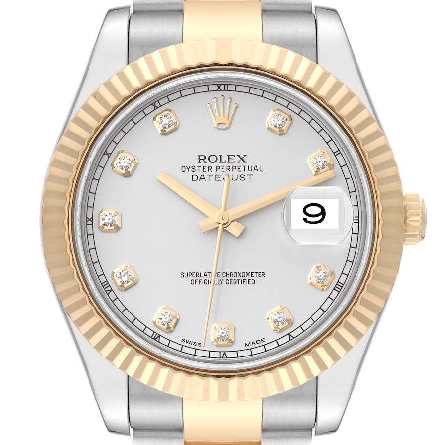 Rolex Datejust II Steel Yellow Gold Diamond 41mm Watch 116333 Box Card SwissWatchExpo