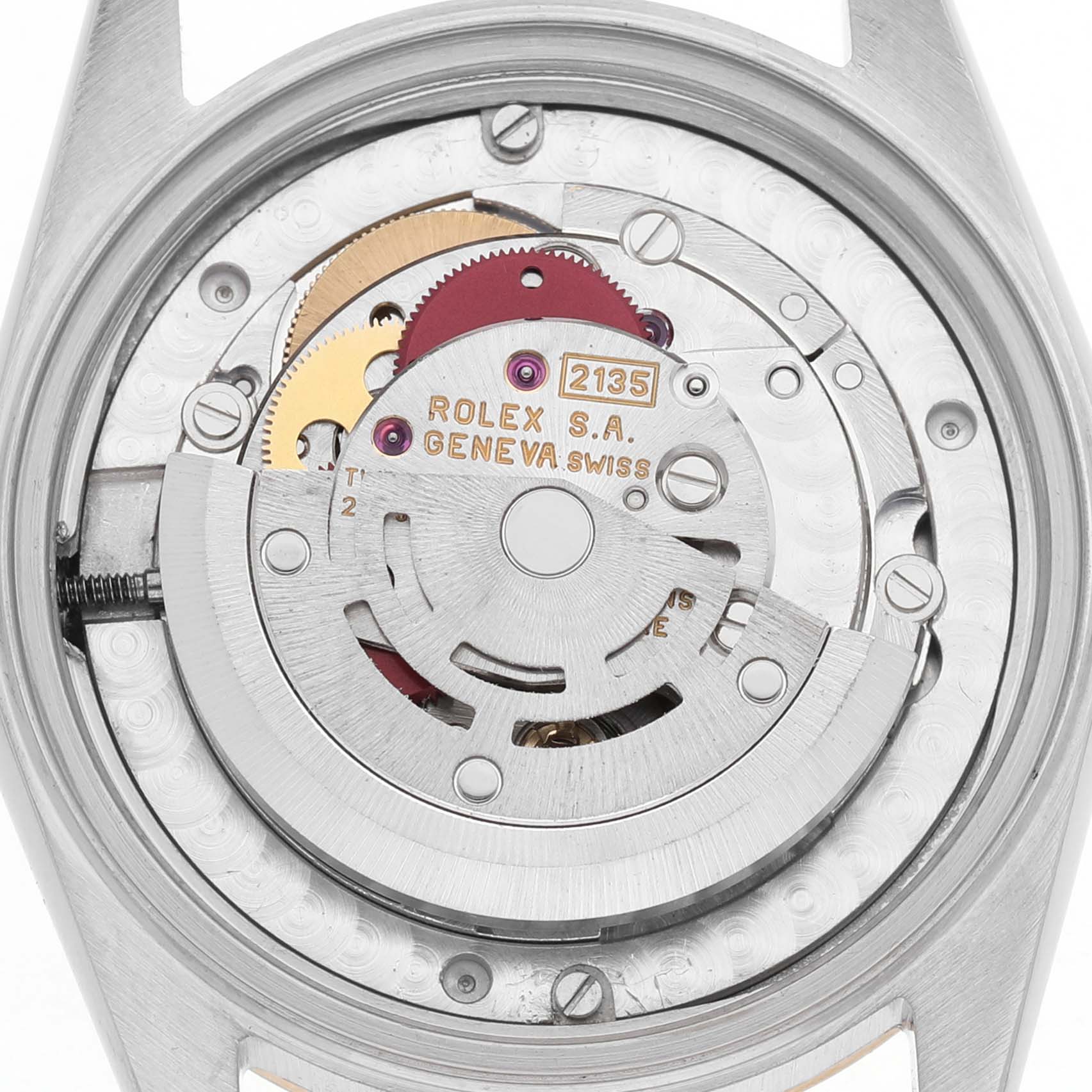 The image shows the movement mechanism of the Rolex Datejust 68273 Women's Steel and Gold (two tone) Champagne Dial from a top-down angle.
