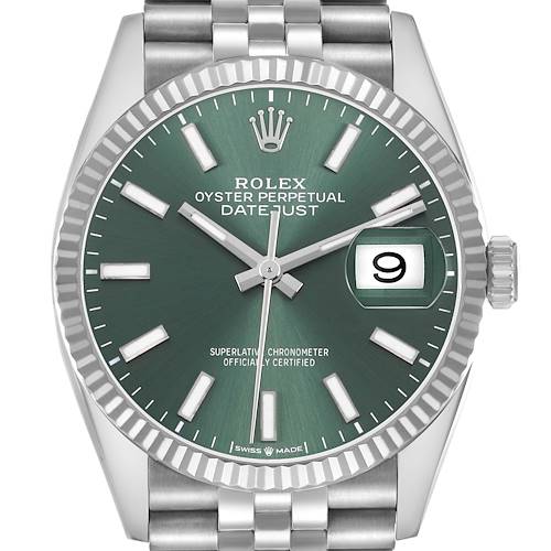 Photo of Rolex Datejust Steel White Gold Mint Green Dial Mens Watch 126234 Box Card
