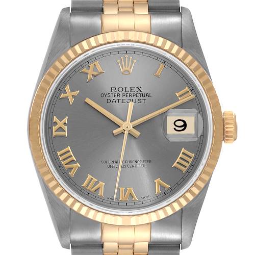 Photo of Rolex Datejust Steel Yellow Gold Slate Dial Mens Watch 16233 Box Service Card