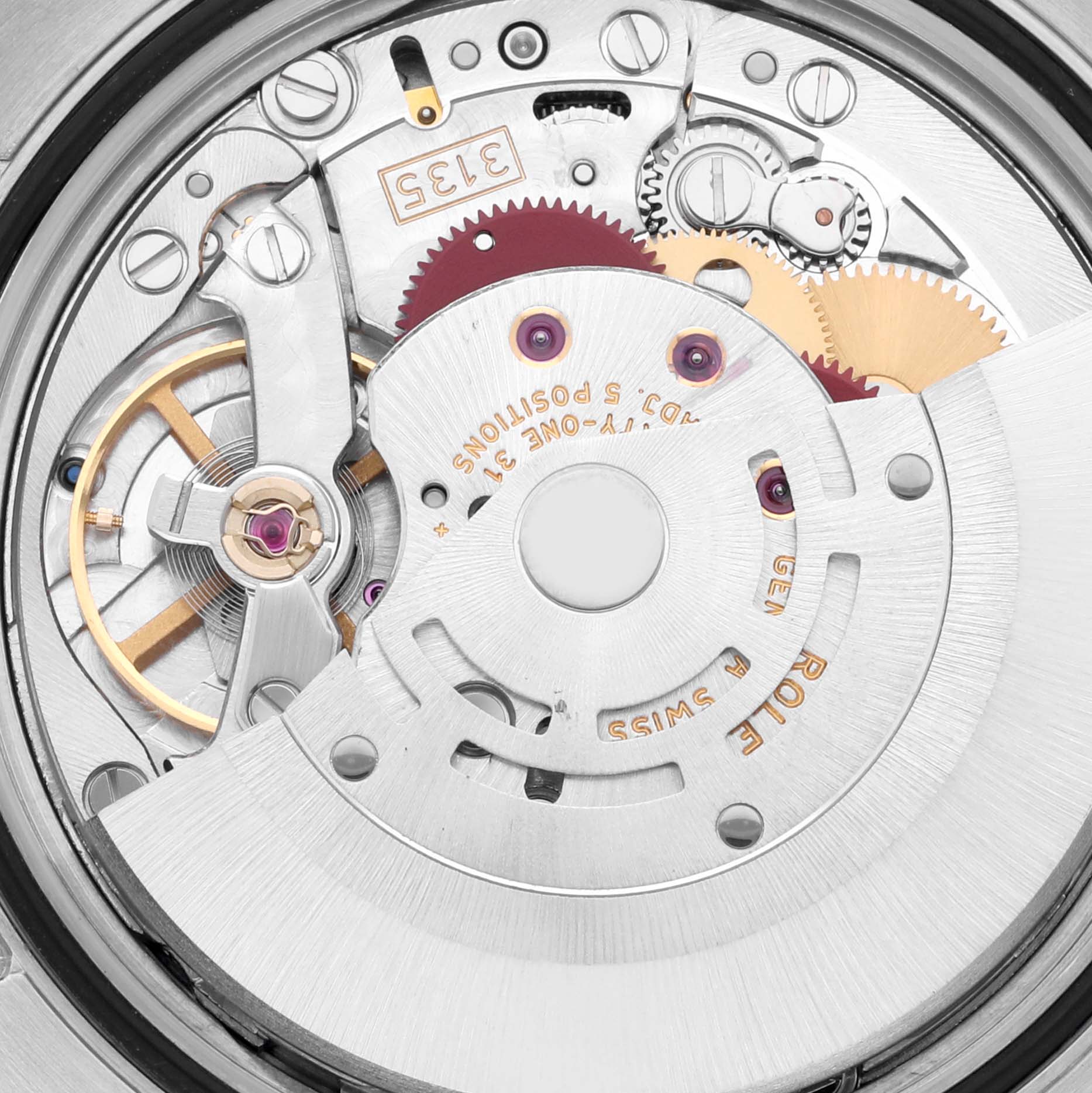 This image shows the intricate internal mechanism of a Rolex Turn-o-Graph 116264 Men's Stainless Steel Blue Dial 116264 Men's Stainless Steel Blue Dial watch, focusing on the movement components.