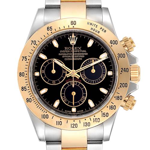 Photo of Rolex Daytona Steel Yellow Gold Black Dial Chronograph Mens Watch 116523