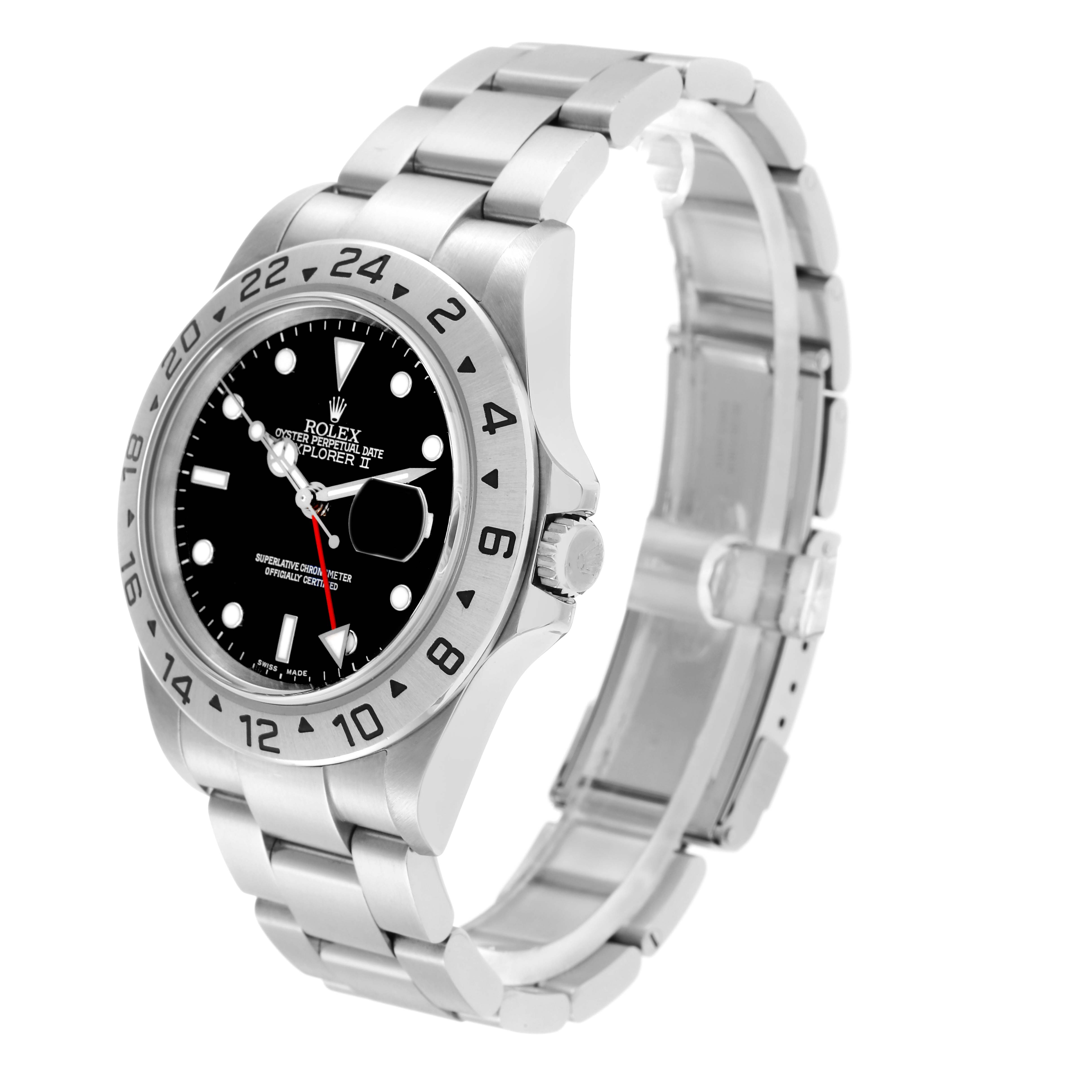 The Rolex Explorer model 216570 is shown at a three-quarter angle, displaying its face, bezel, crown, and partially opened stainless steel bracelet.