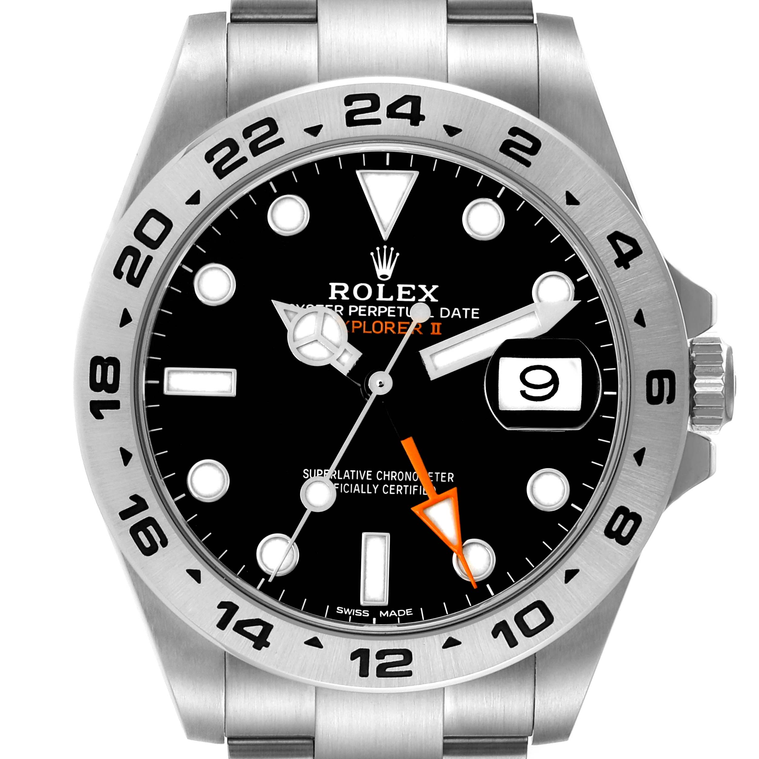 The image shows a frontal view of the Rolex Explorer, model number 216570, highlighting the dial, hands, bezel, and part of the bracelet.