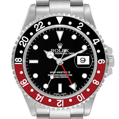 Photo of Rolex GMT Master II Black Red Coke Bezel Steel Watch 16710 Box Papers