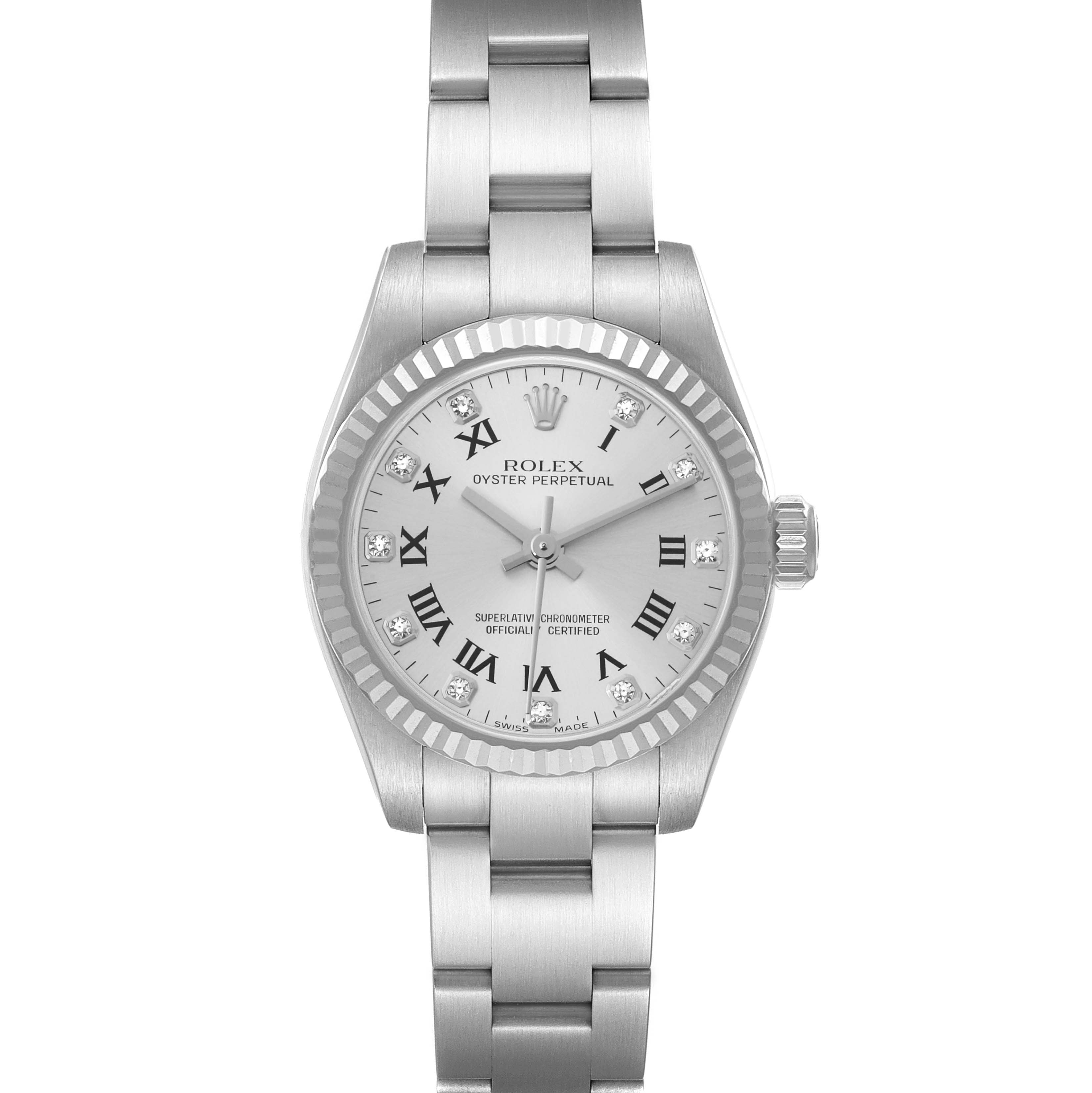 The image shows a front view of the Rolex Oyster Perpetual Men's watch, model number 176234, displaying its dial, bezel, and bracelet.