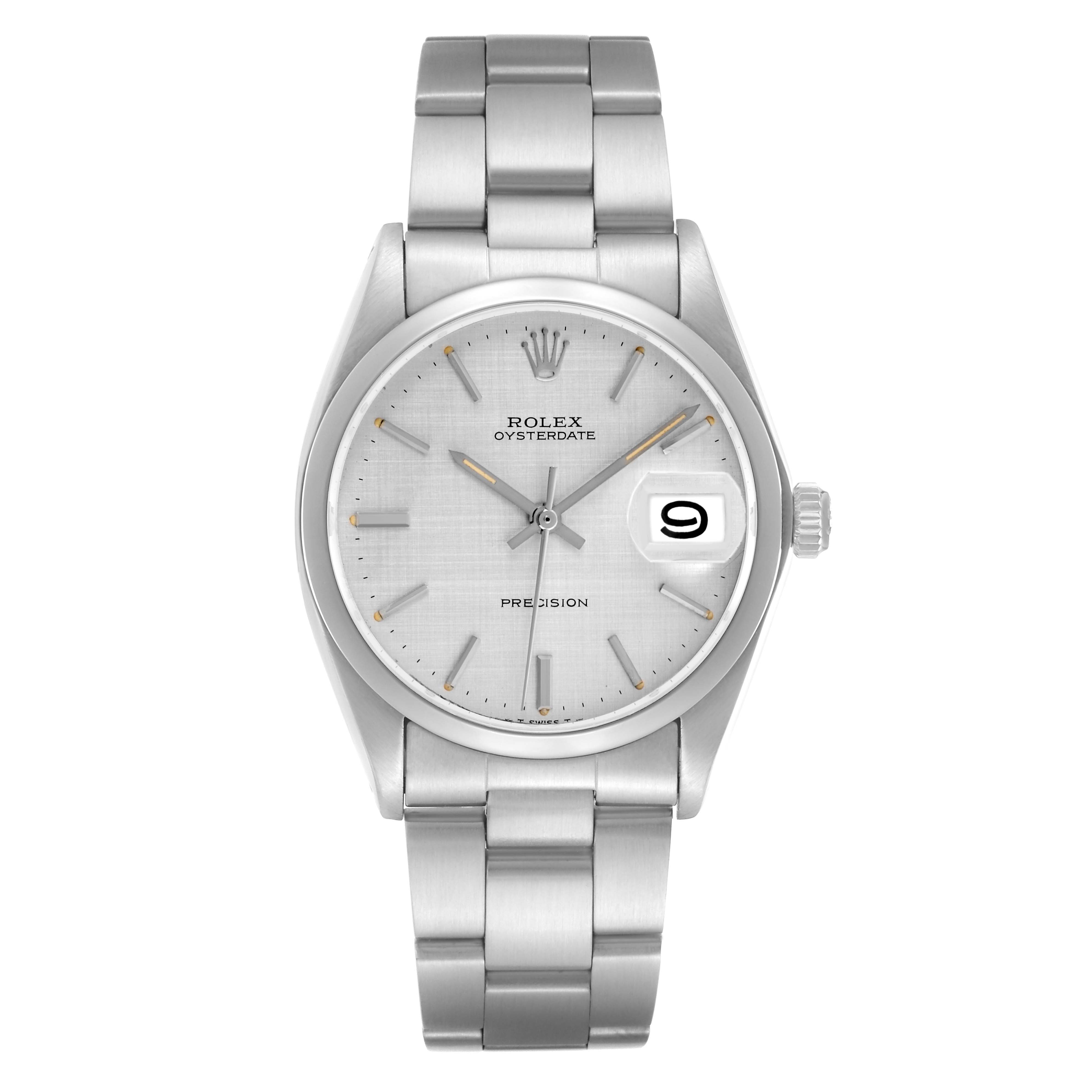The image shows a frontal view of a Rolex Date model 6694 men's watch, displaying its face, bezel, bracelet, and date window clearly.