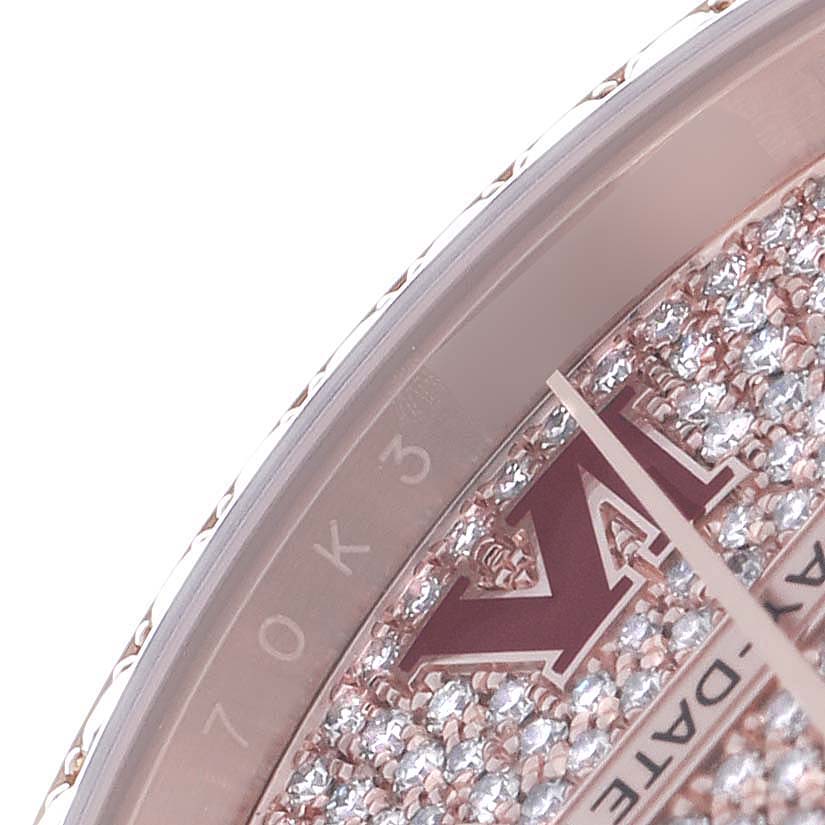 The image shows a close-up angle of the Rolex Datejust model 128155RBR, focusing on the bezel and part of the diamond-set dial.