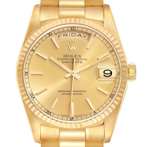 Photo of Rolex President Day-Date Yellow Gold Champagne Dial Mens Watch 18238 Box Papers