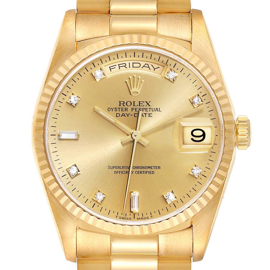 Rolex President Day-Date Yellow Gold Diamond Dial Mens Watch 18238 SwissWatchExpo