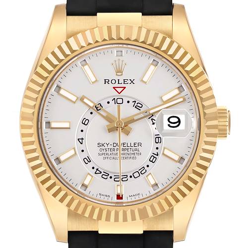 Photo of Rolex Sky-Dweller Yellow Gold Oysterflex Mens Watch 326238 Box Card