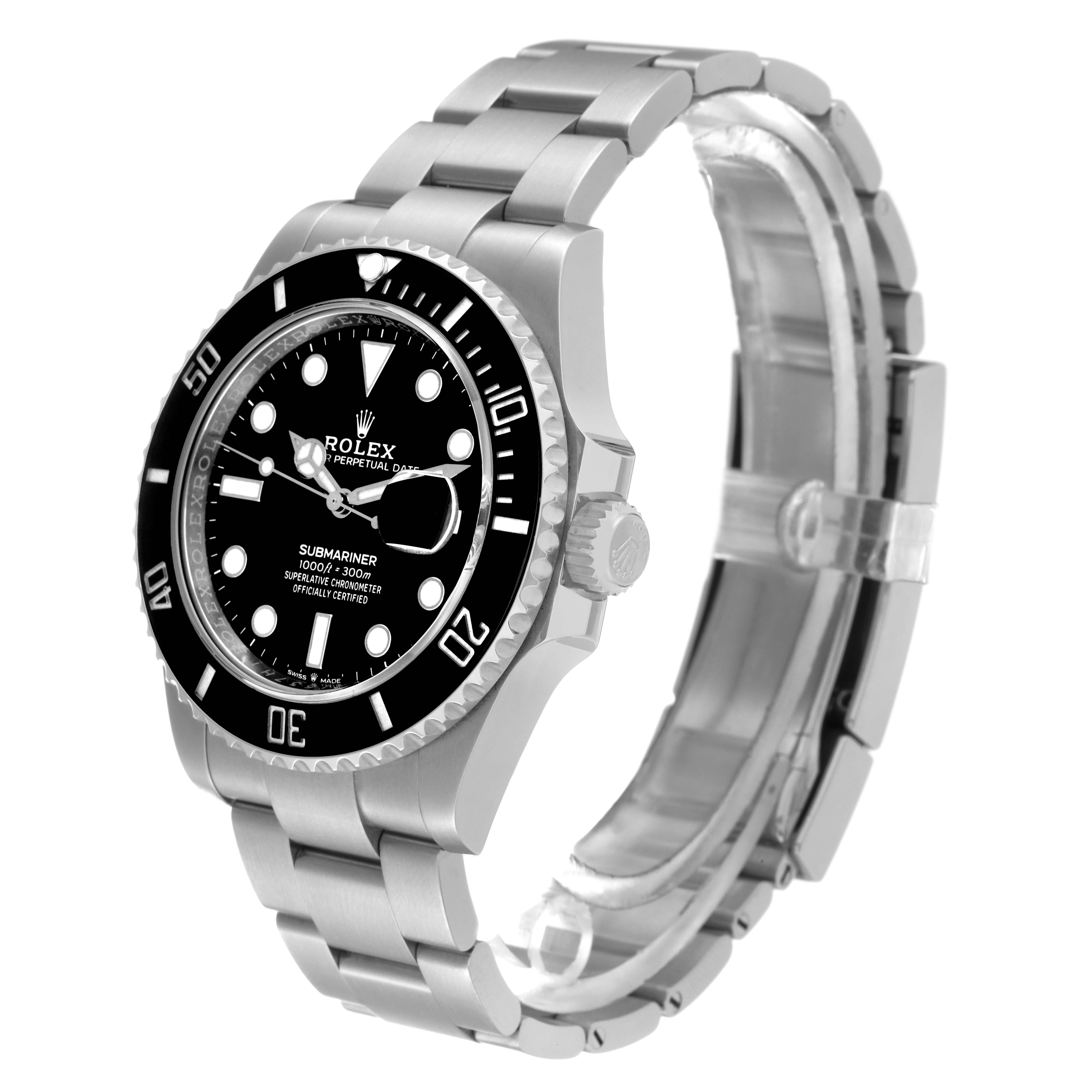 The image shows a Rolex Submariner 126610 Men
s Stainless Steel Black Dial 126610 Men
s Stainless Steel Black Dial watch at a three-quarter angle, displaying its face, bezel, crown, and metal bracelet.