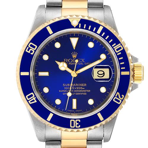 Photo of Rolex Submariner Blue Dial Steel Yellow Gold Mens Watch 16613
