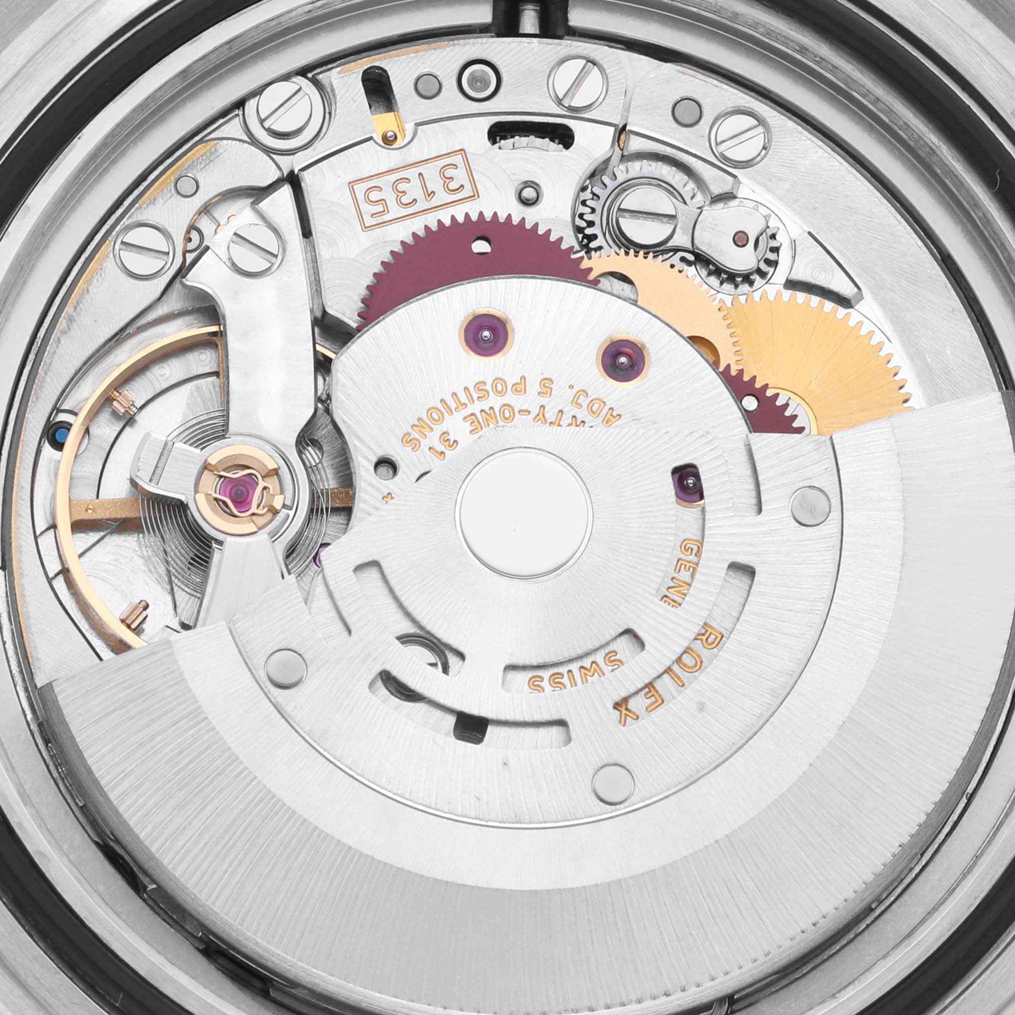 This image shows a close-up view of the internal movement mechanism of a Rolex Submariner 16613 Men's Steel and Gold (two tone) Blue Dial 16613 Men's Steel and Gold (two tone) Blue Dial watch.